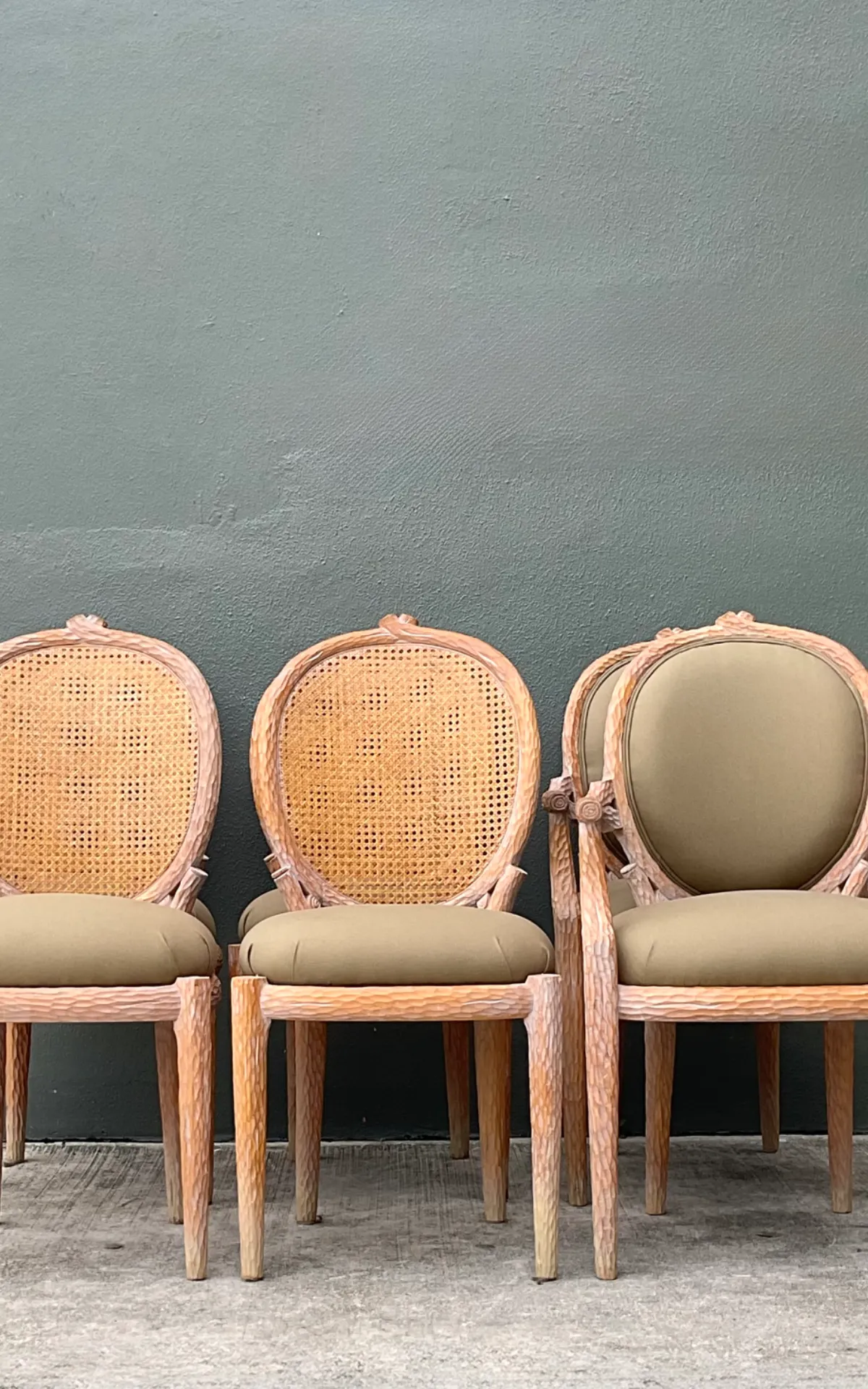 Vintage Carved Faux Bois Dining Chairs - Set Of 6; - Side view