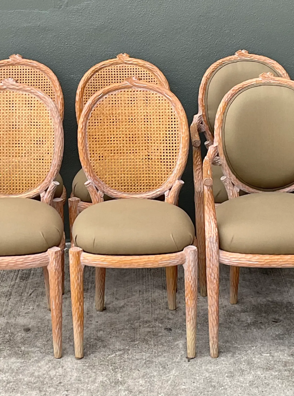 Vintage Carved Faux Bois Dining Chairs - Set Of 6; - Angle view