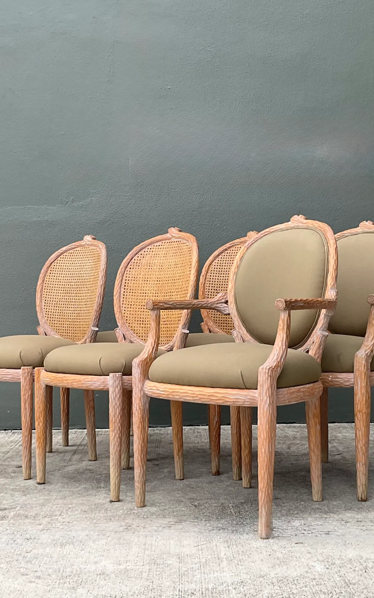 Vintage Carved Faux Bois Dining Chairs - Set Of 6; - Interior view
