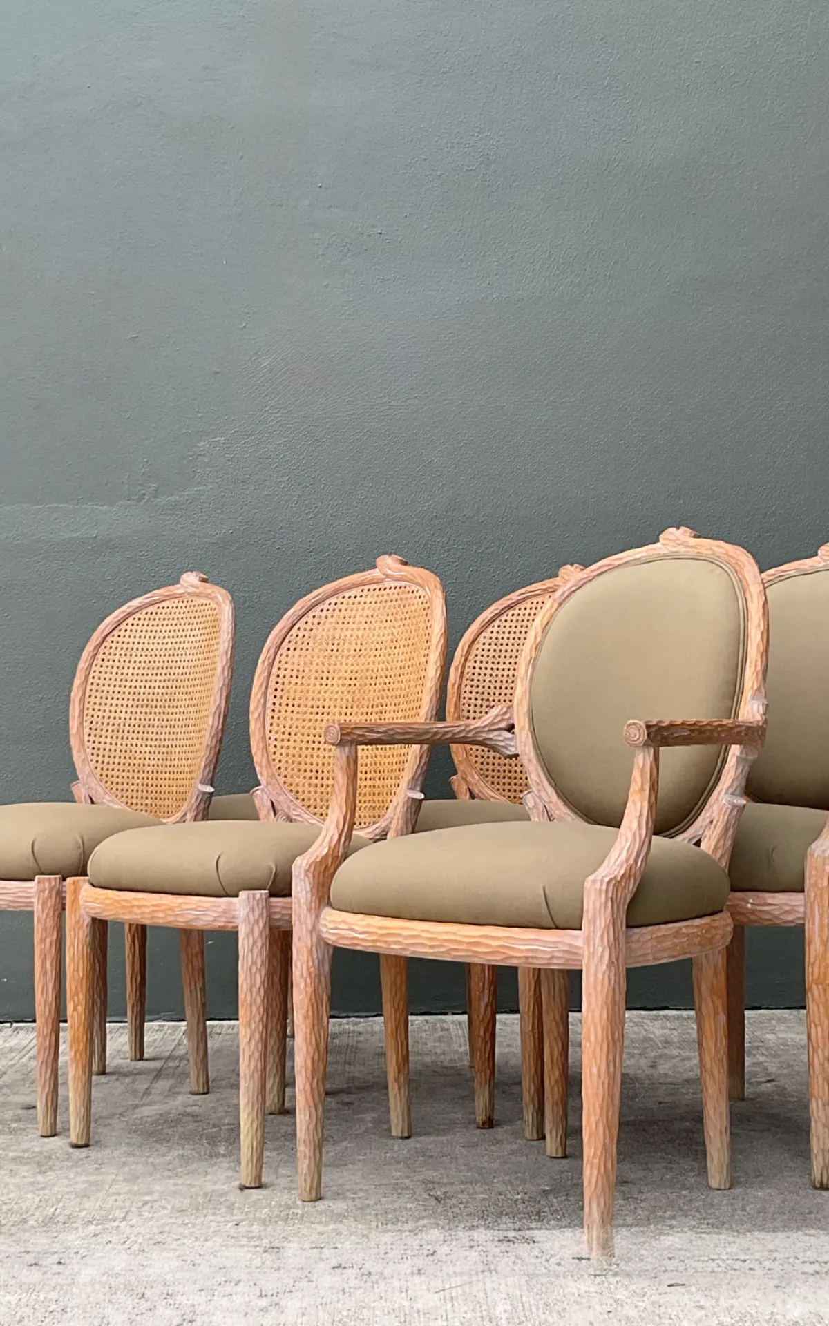 Vintage Carved Faux Bois Dining Chairs - Set Of 6; - Bottom view