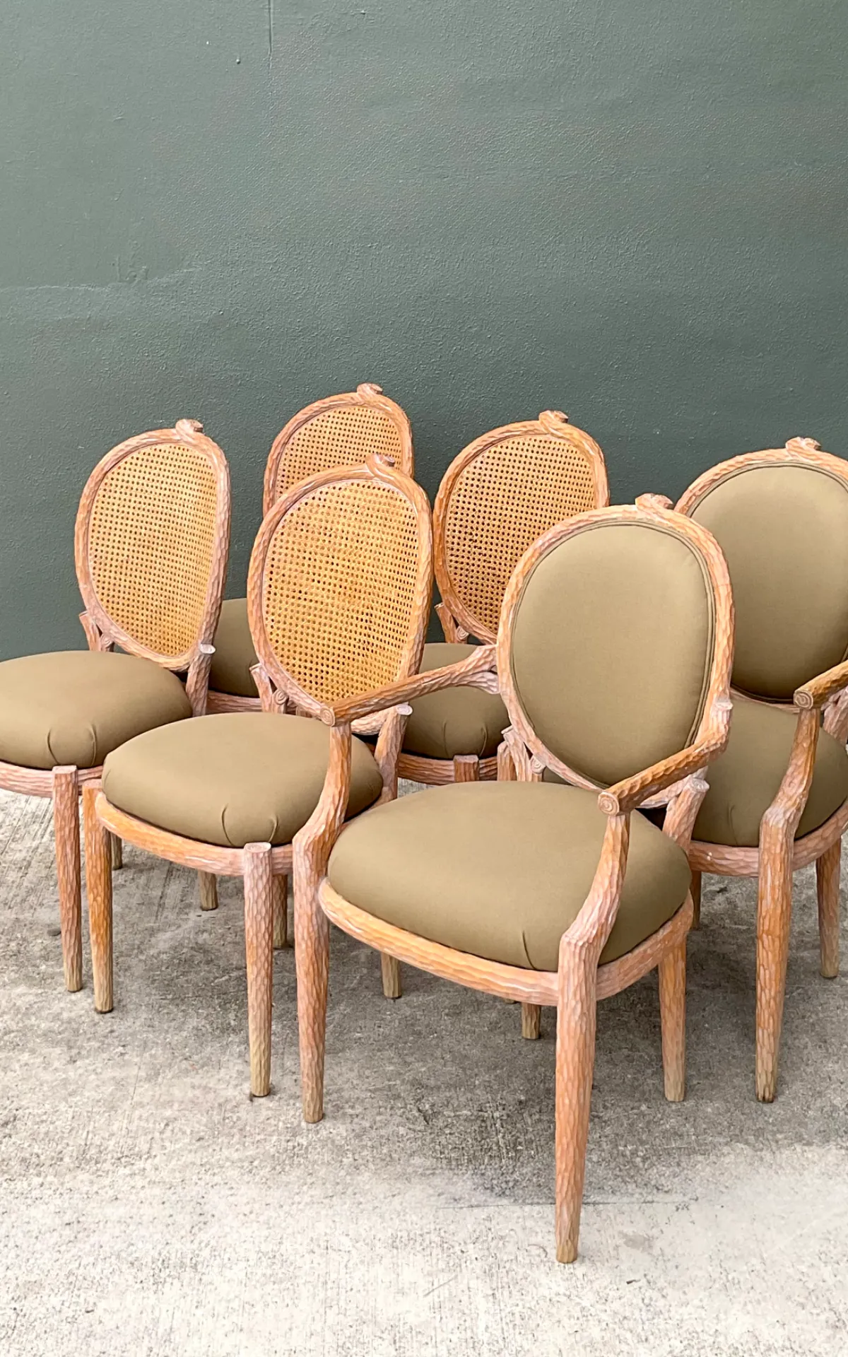 Vintage Carved Faux Bois Dining Chairs - Set Of 6;