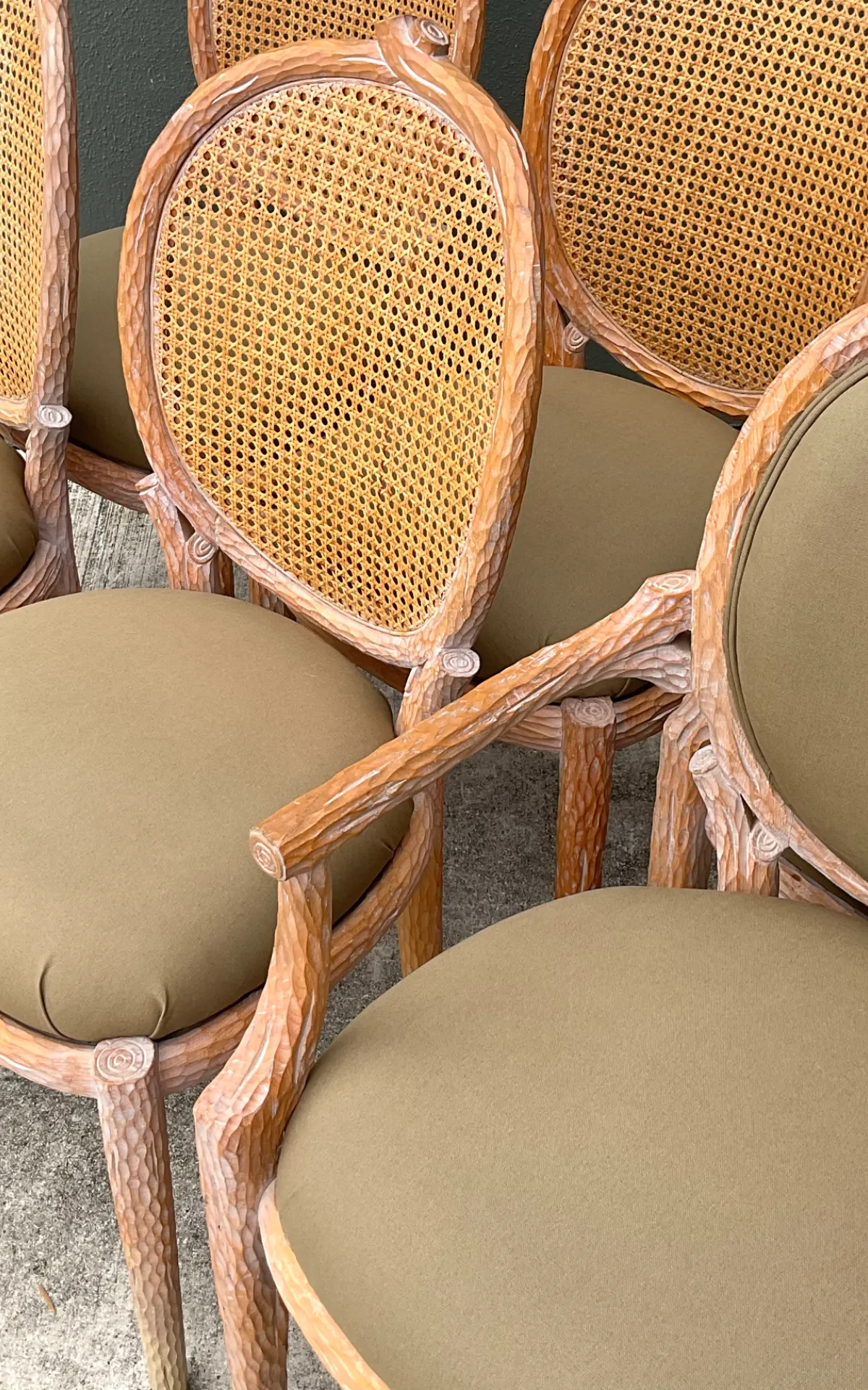 Vintage Carved Faux Bois Dining Chairs - Set Of 6; - Back view