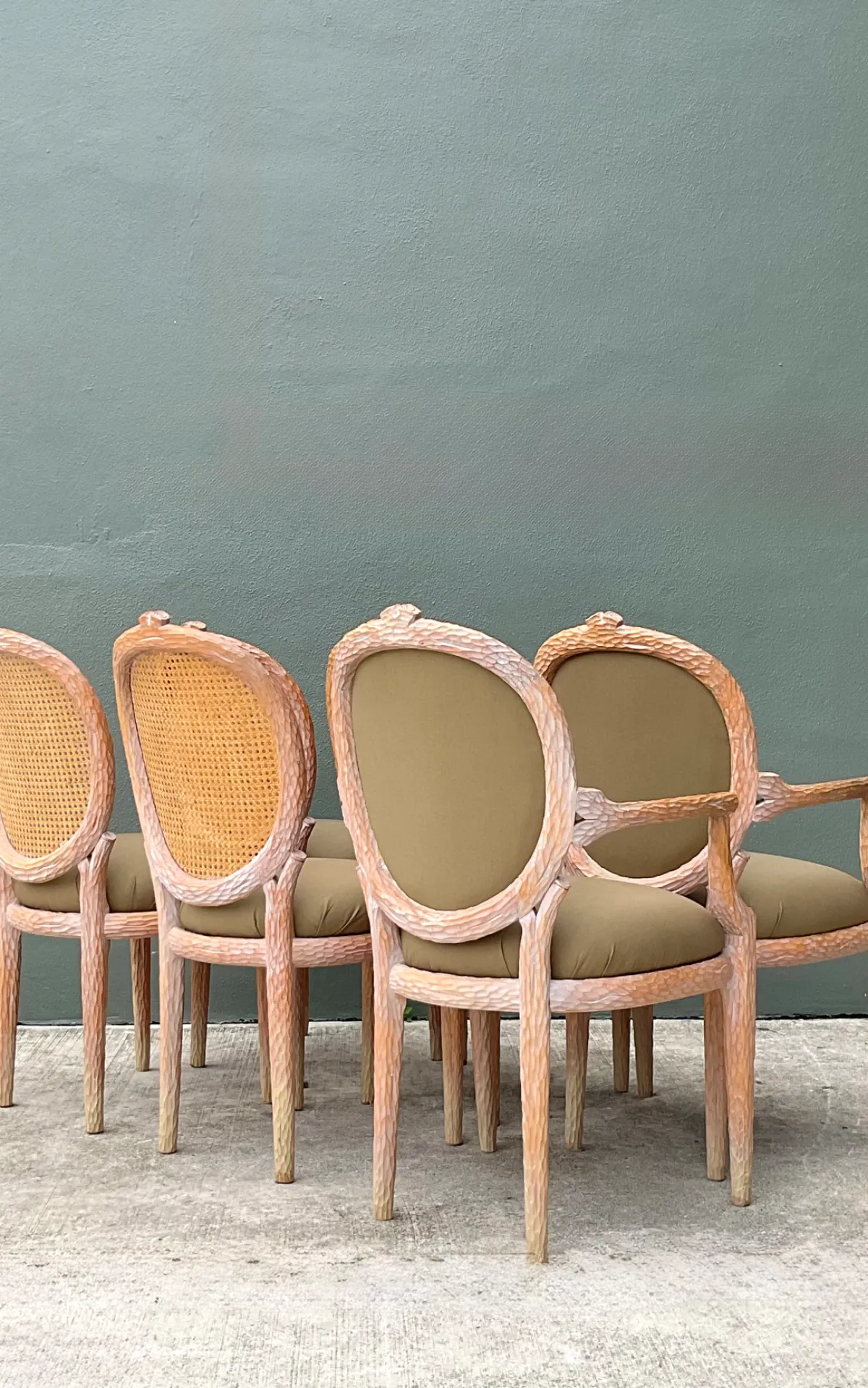 Vintage Carved Faux Bois Dining Chairs - Set Of 6; - Top view
