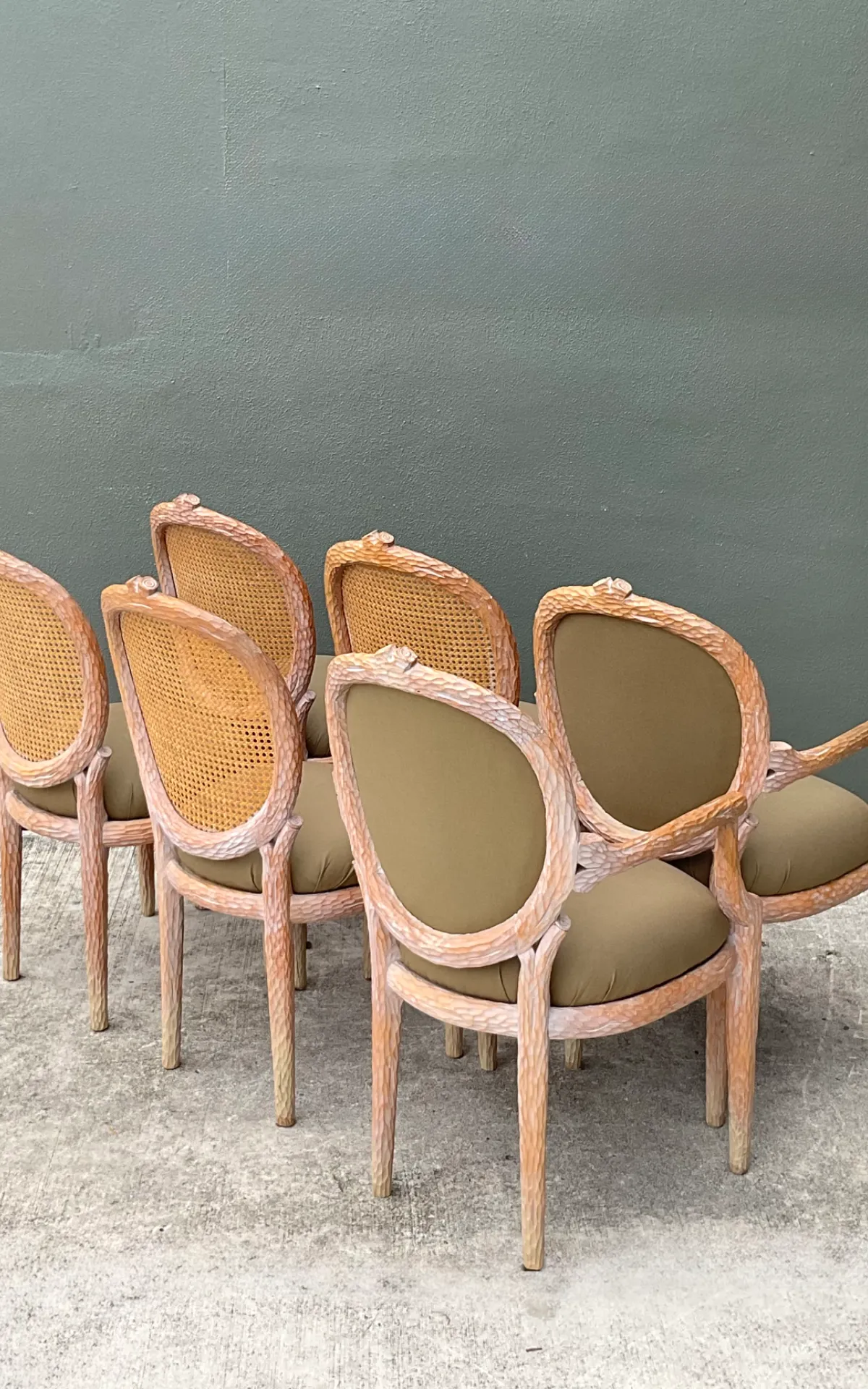 Vintage Carved Faux Bois Dining Chairs - Set Of 6; - Close-up view