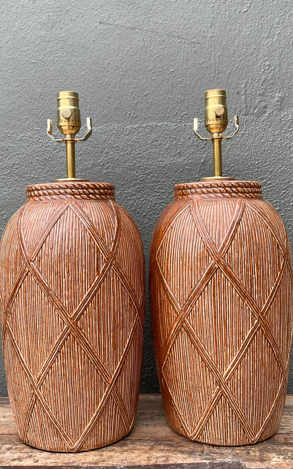 Vintage Textured Ceramic Lamps - A Pair