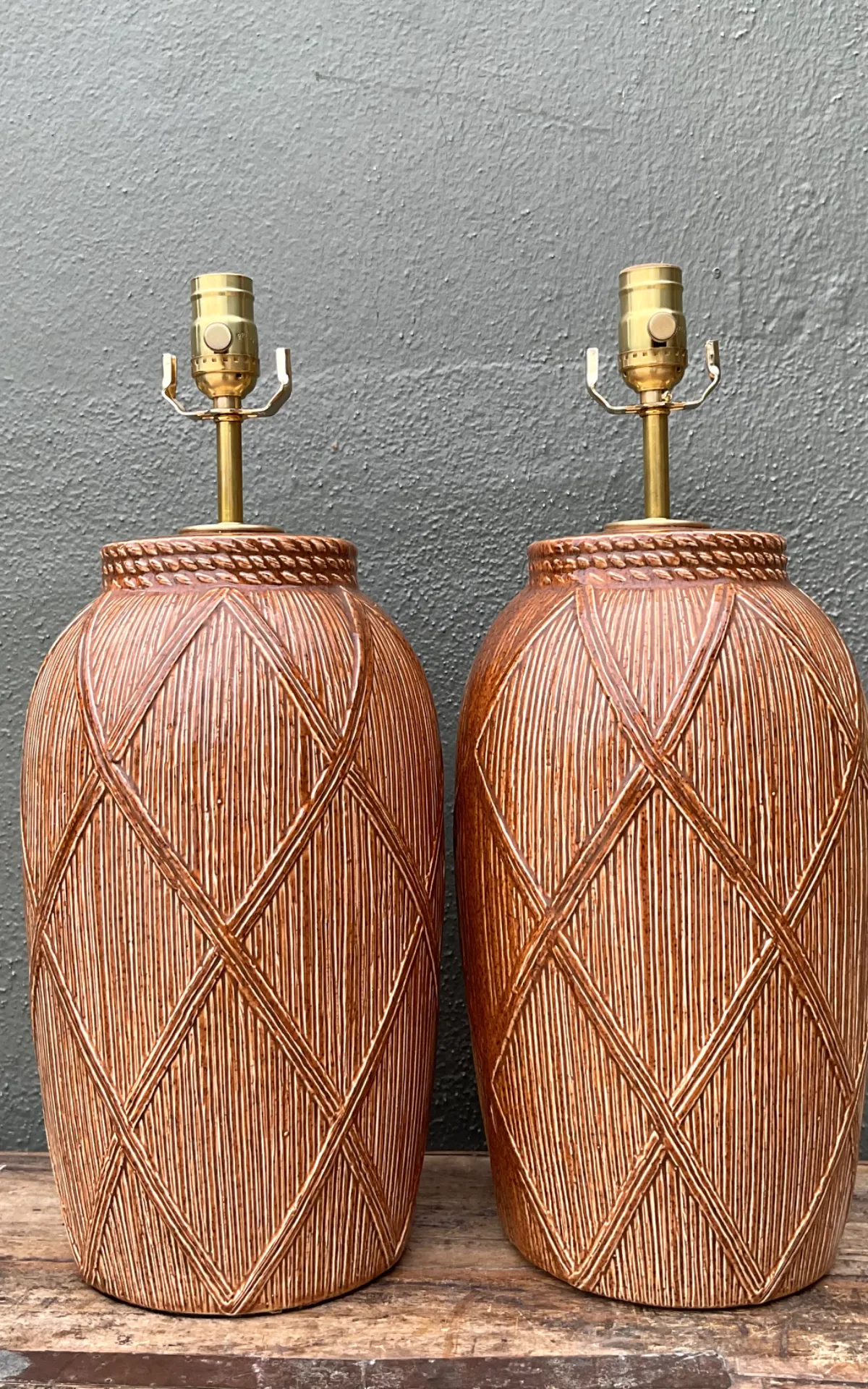 Vintage Textured Ceramic Lamps - A Pair - Interior view