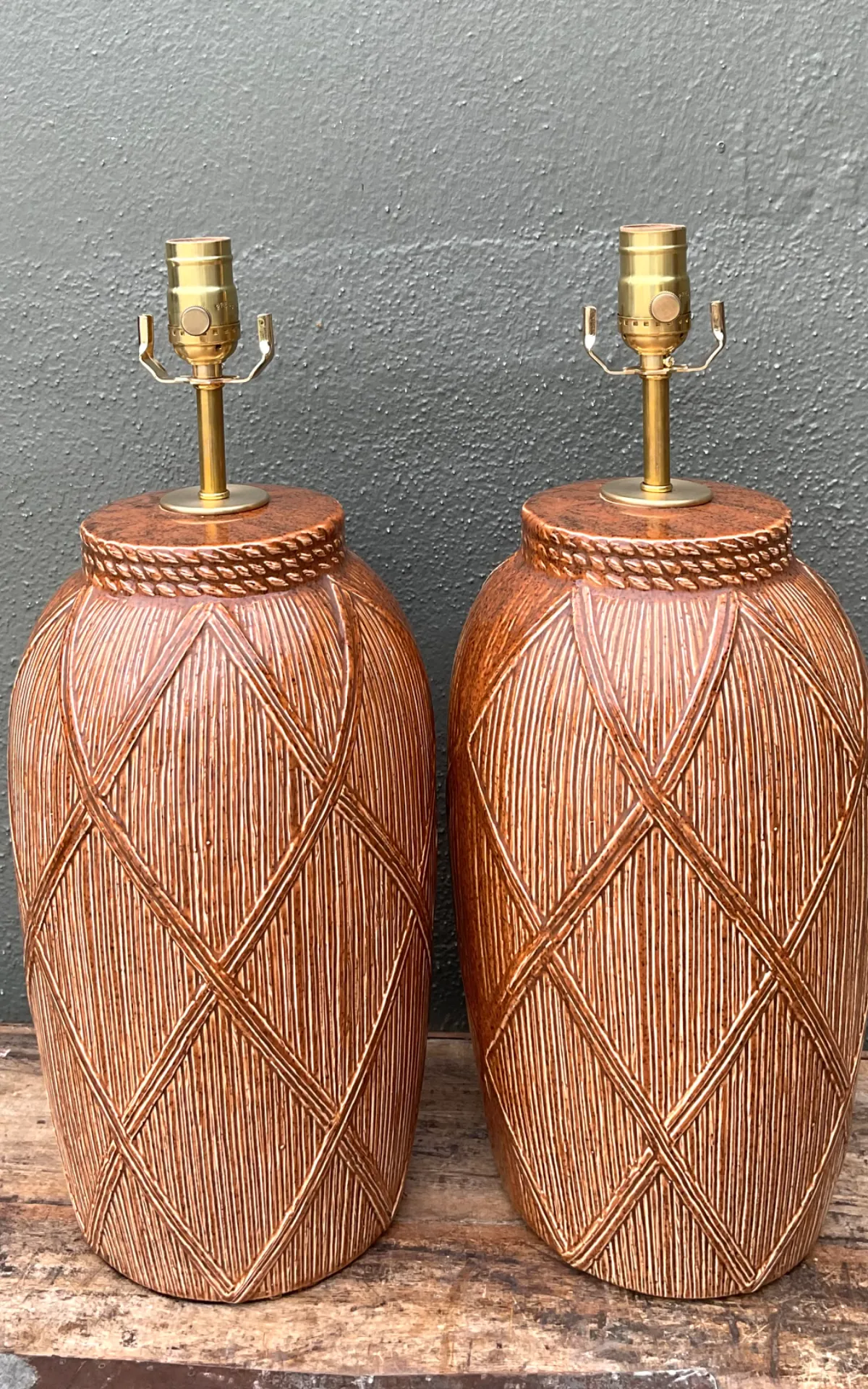 Vintage Textured Ceramic Lamps - A Pair - Back view
