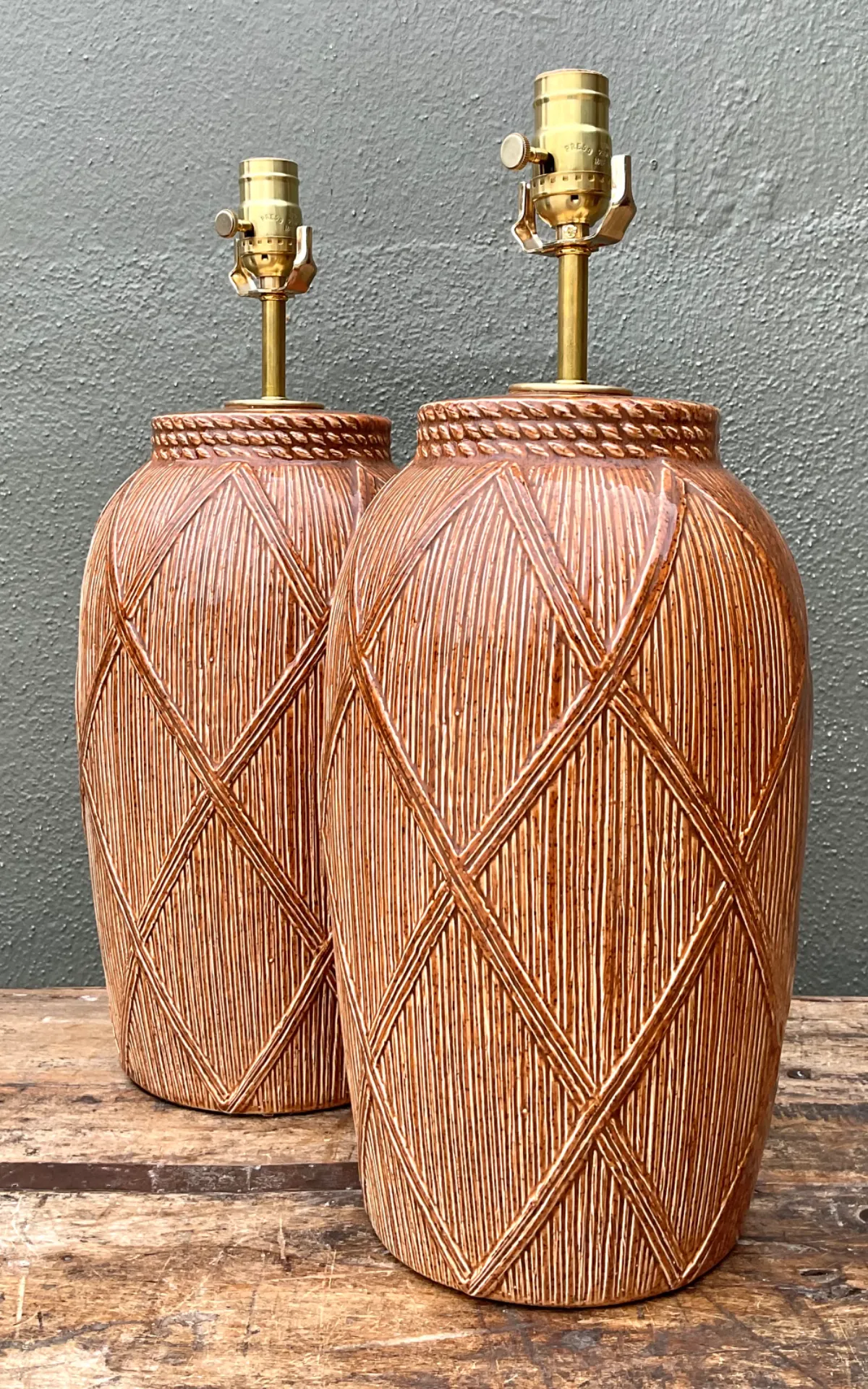 Vintage Textured Ceramic Lamps - A Pair - Angle view