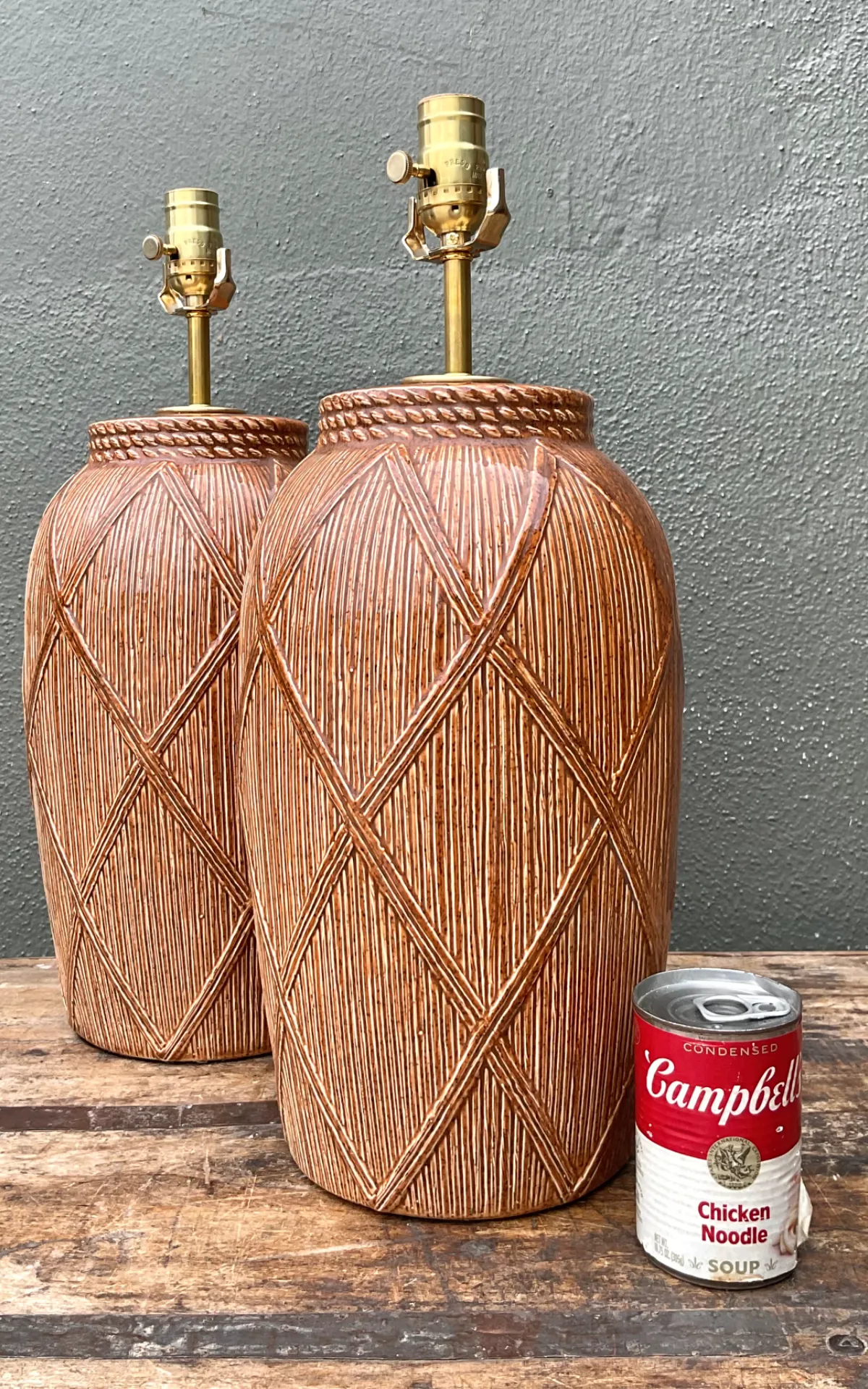 Vintage Textured Ceramic Lamps - A Pair - Side view