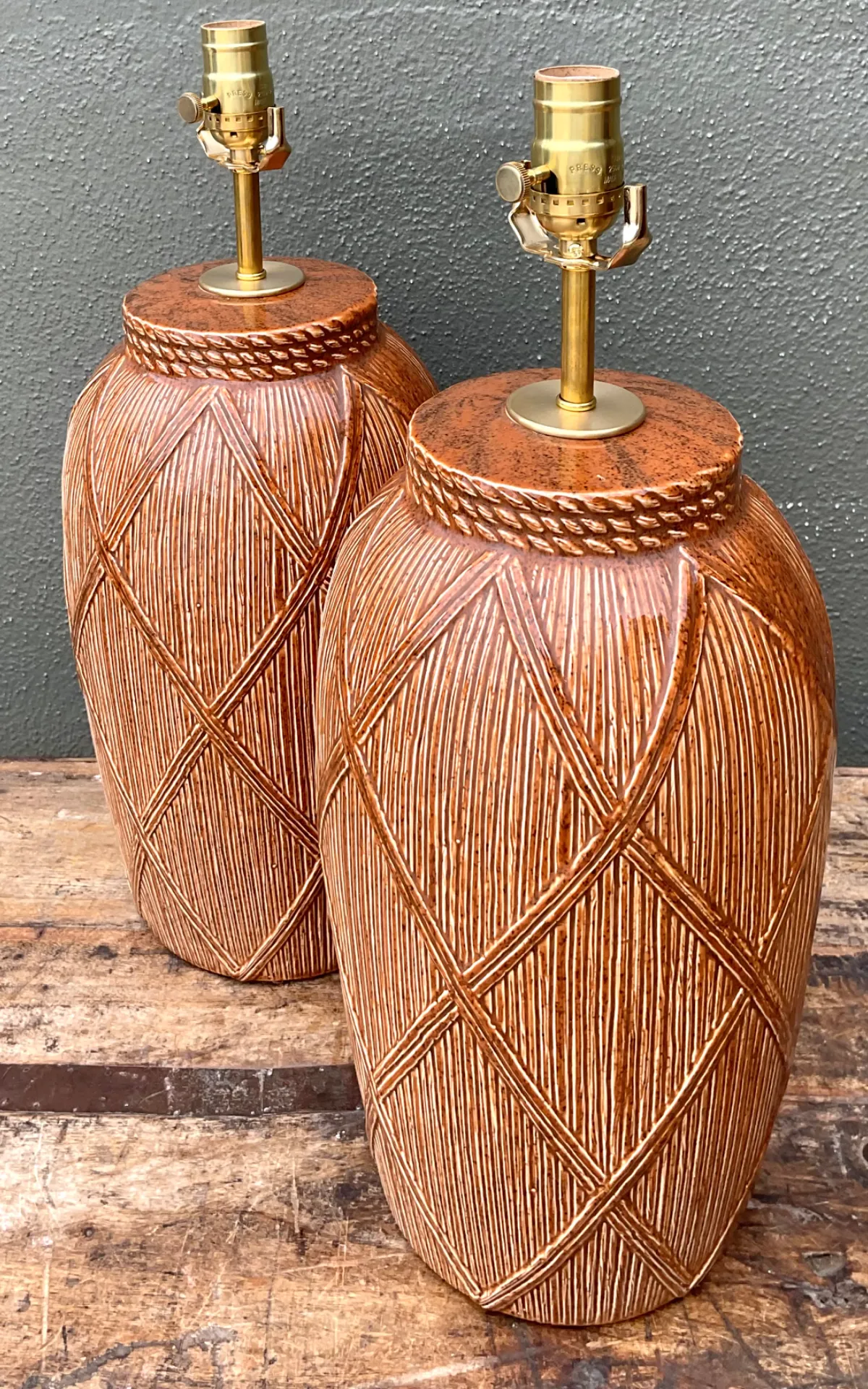 Vintage Textured Ceramic Lamps - A Pair - Top view