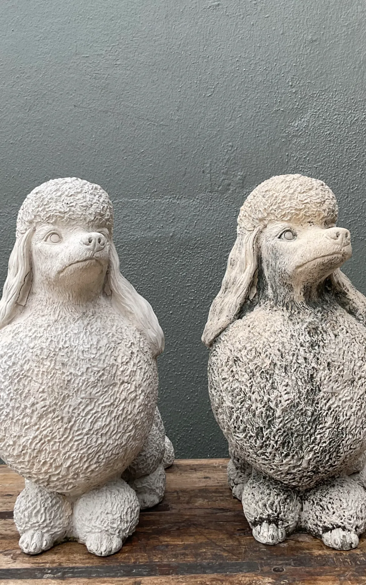 Vintage Cement Poodle Sculptures - A Pair - Side view