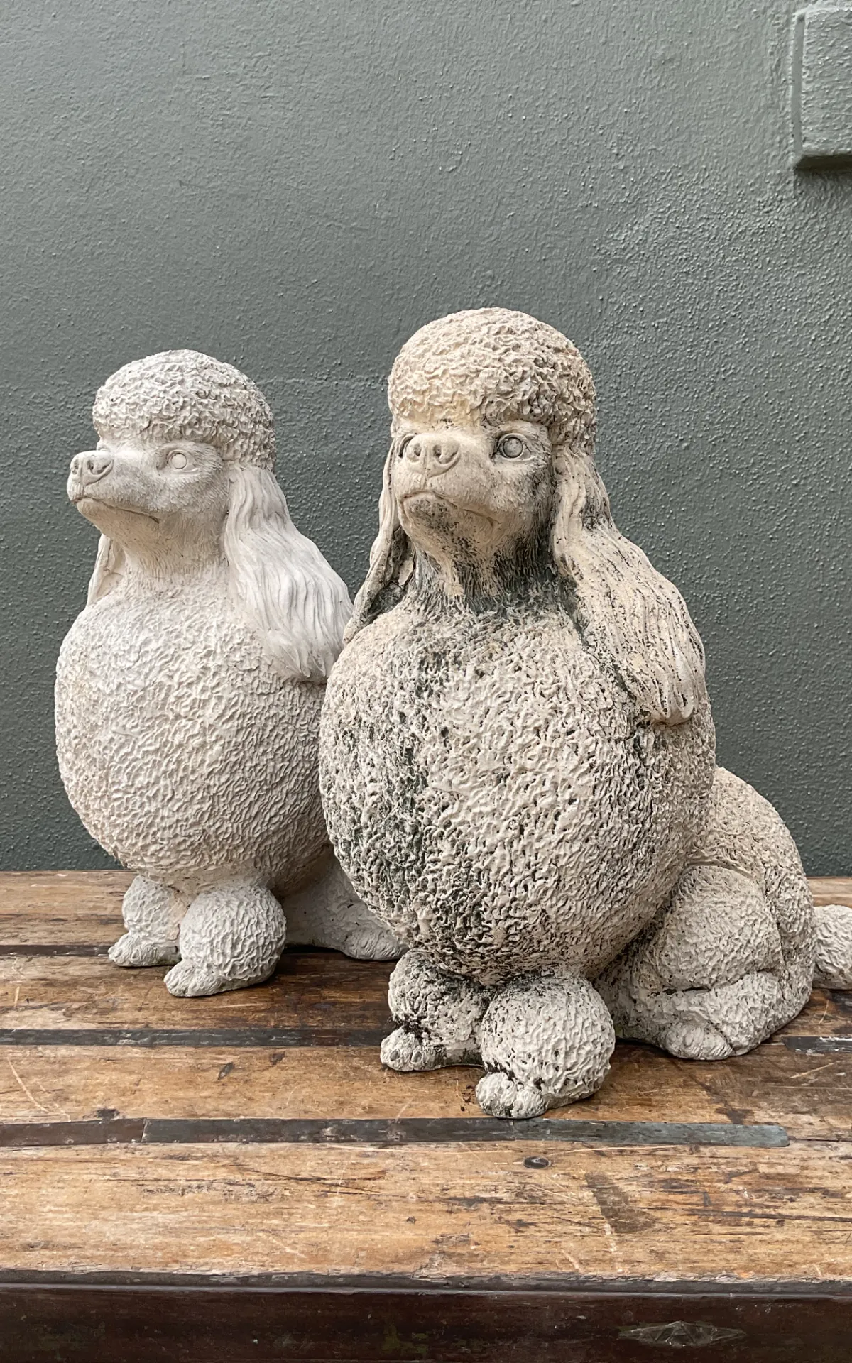 Vintage Cement Poodle Sculptures - A Pair - Angle view