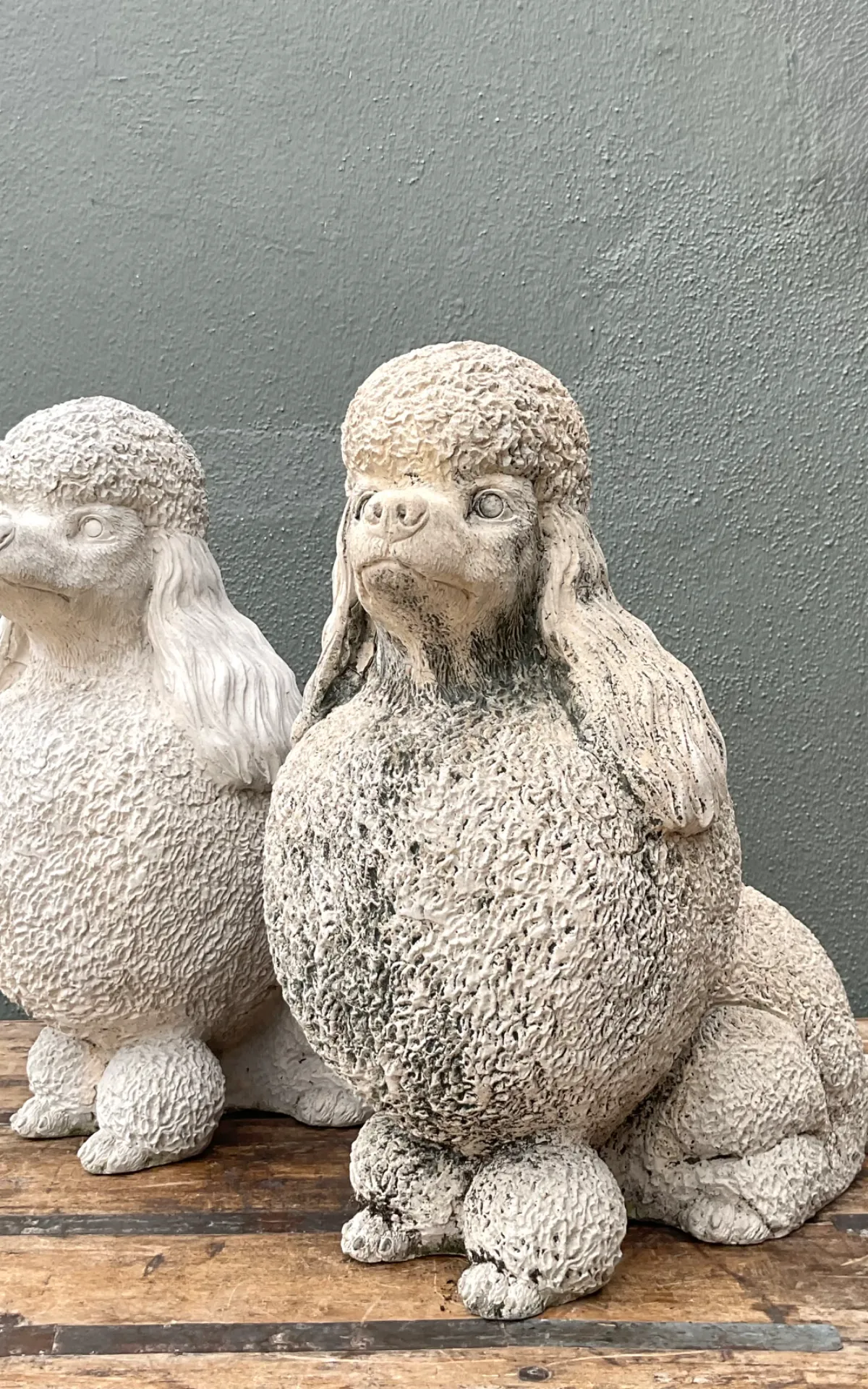 Vintage Cement Poodle Sculptures - A Pair - Bottom view