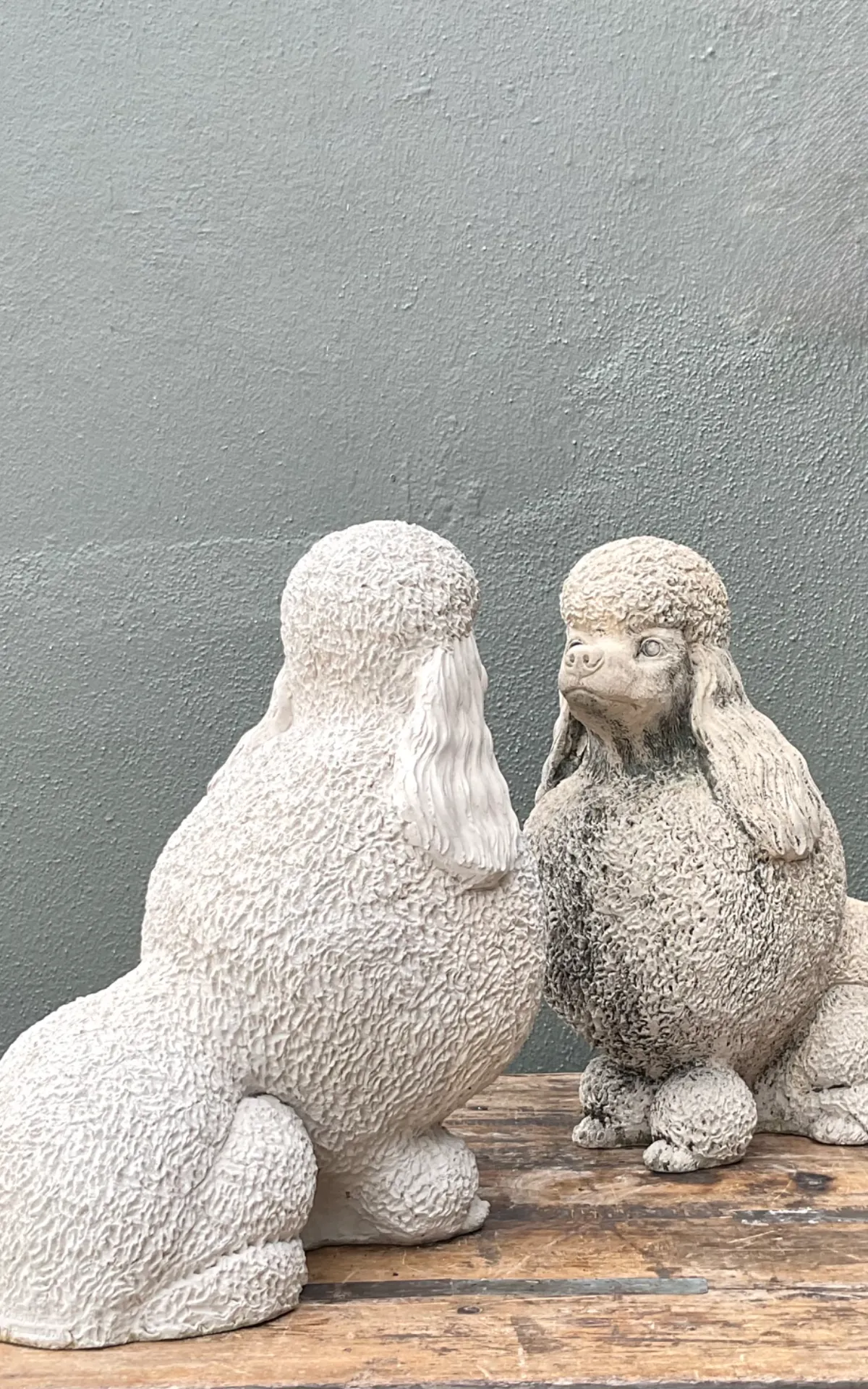 Vintage Cement Poodle Sculptures - A Pair - Back view