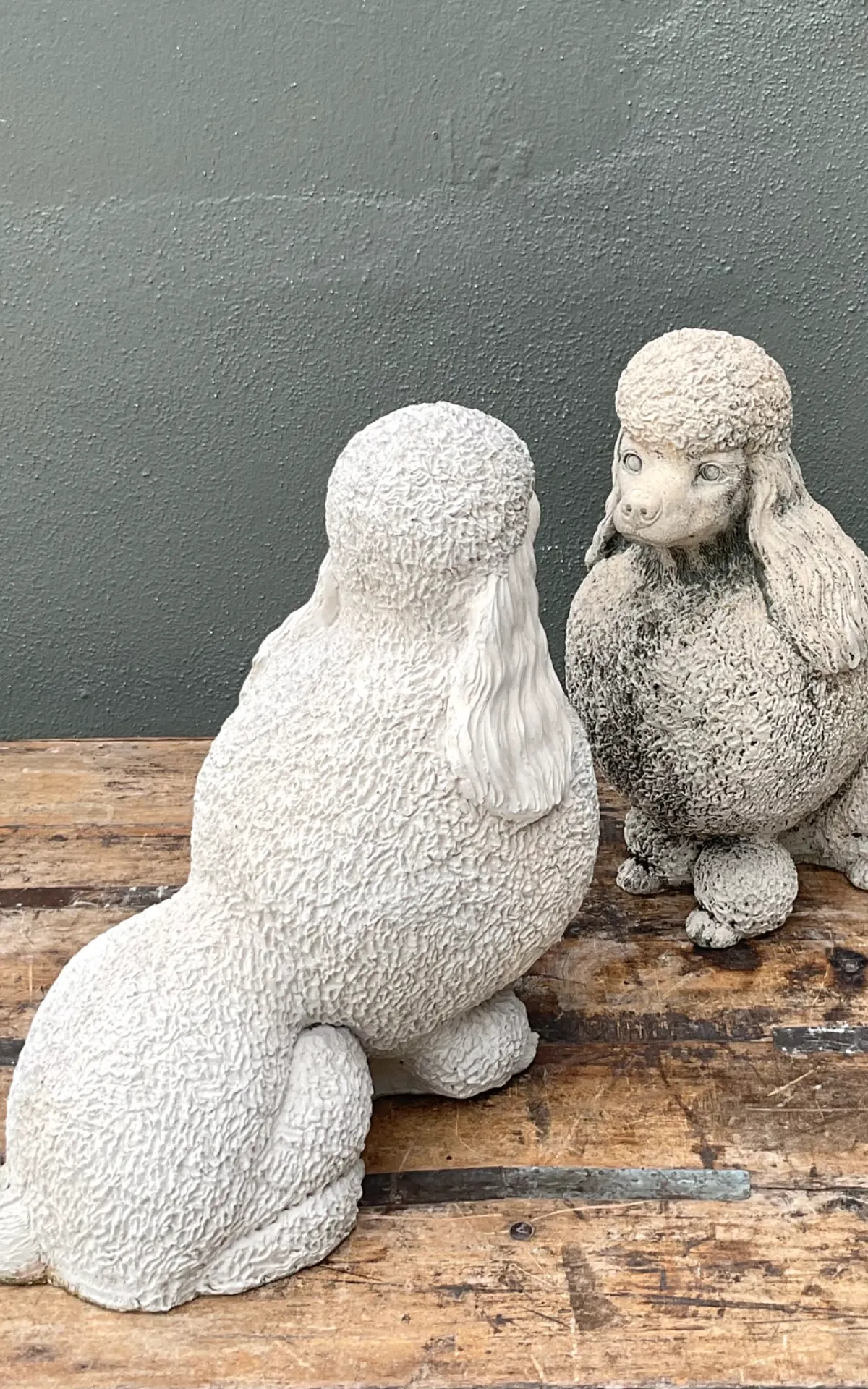 Vintage Cement Poodle Sculptures - A Pair - Top view