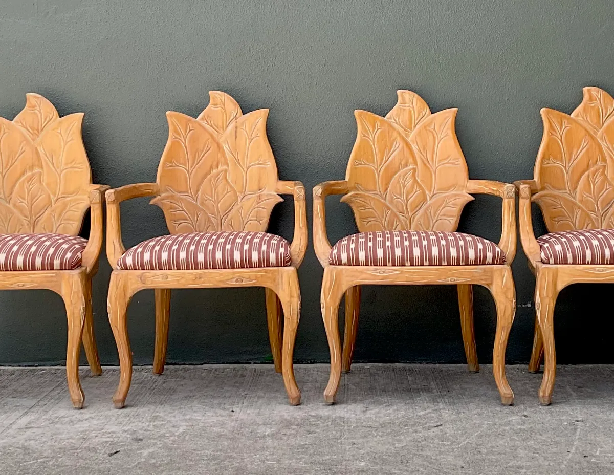 Vintage Carved Wood Leaf Back Chairs - Set of 4 - Bottom view