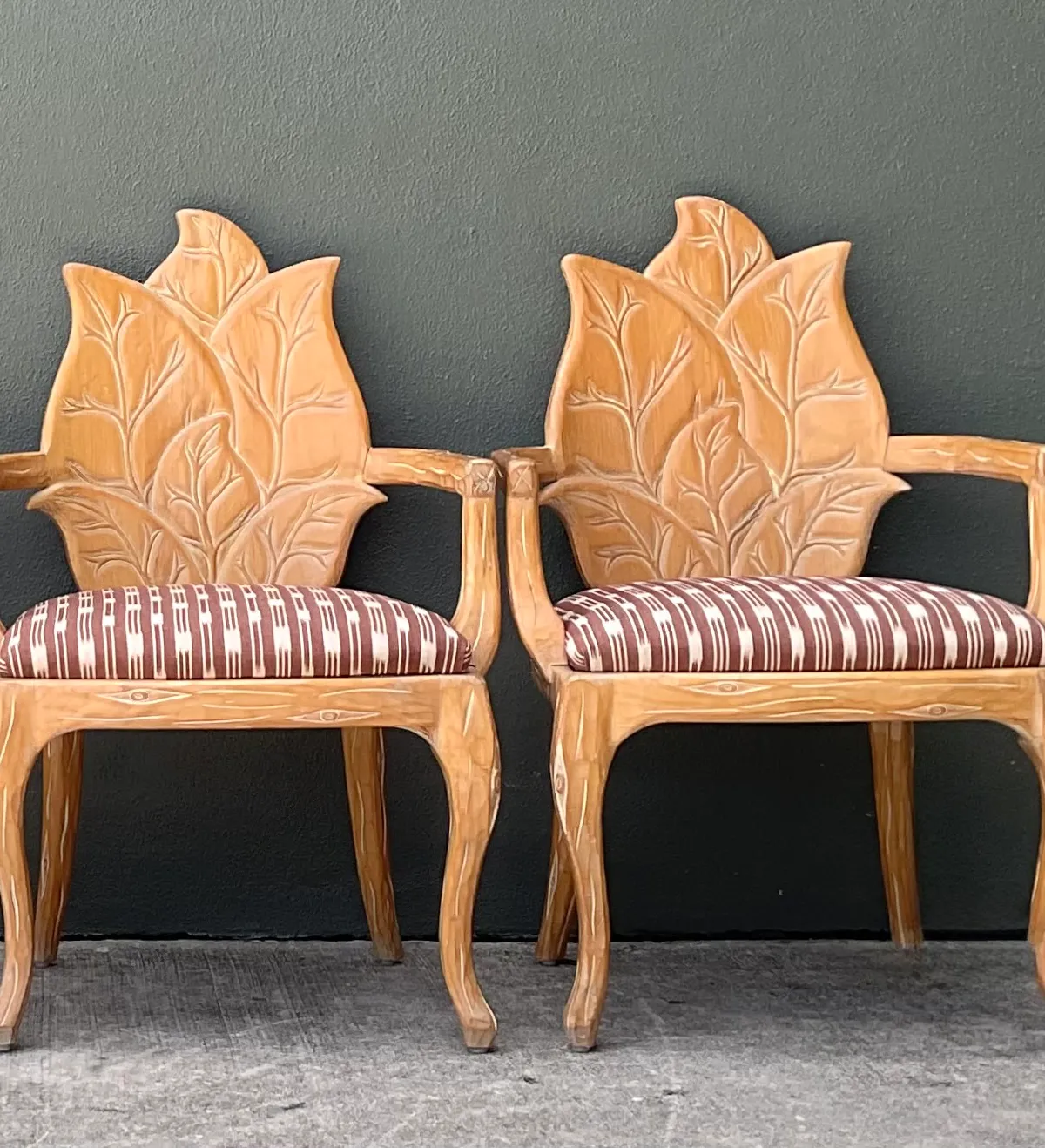 Vintage Carved Wood Leaf Back Chairs - Set of 4 - Back view