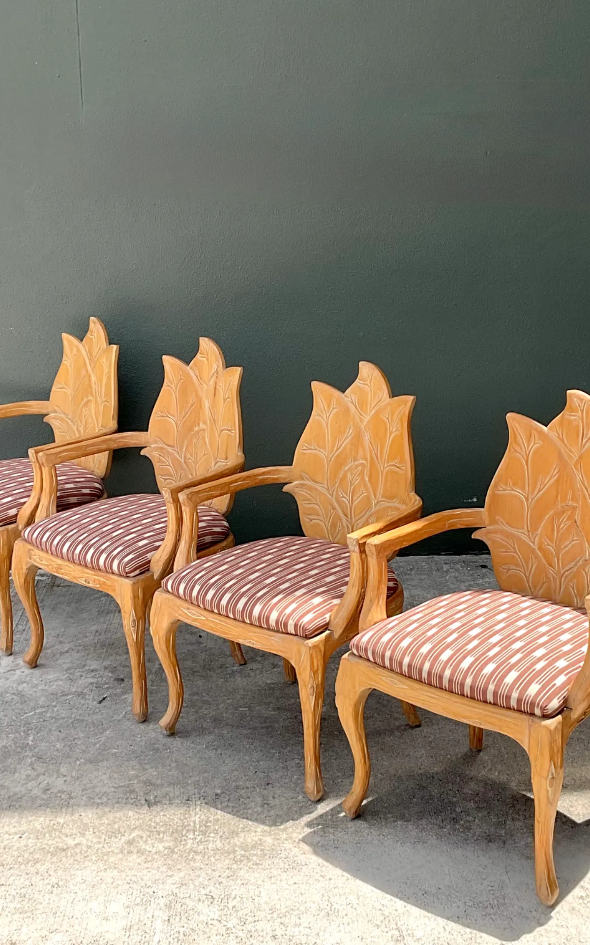 Vintage Carved Wood Leaf Back Chairs - Set of 4 - Angle view