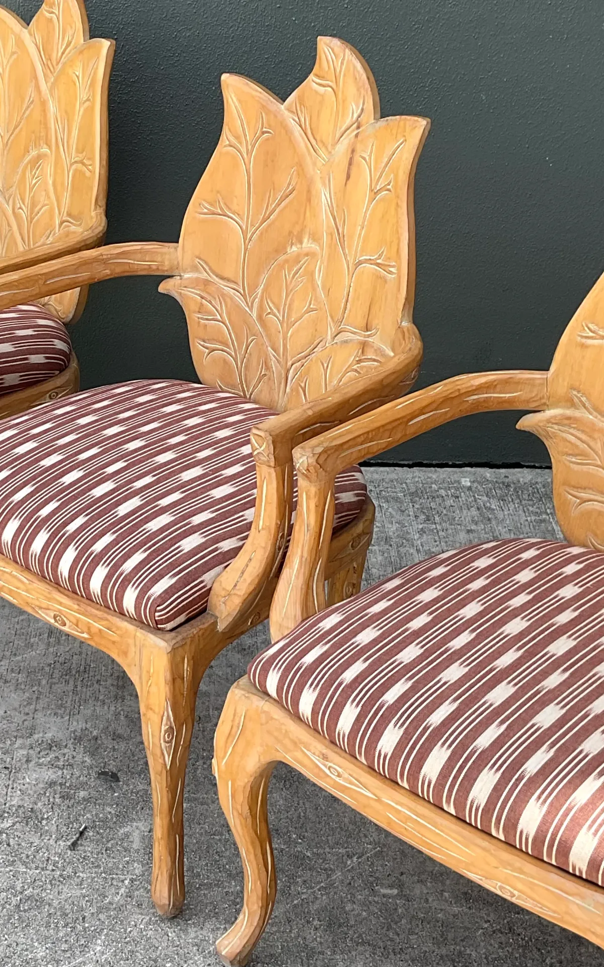 Vintage Carved Wood Leaf Back Chairs - Set of 4 - Side view