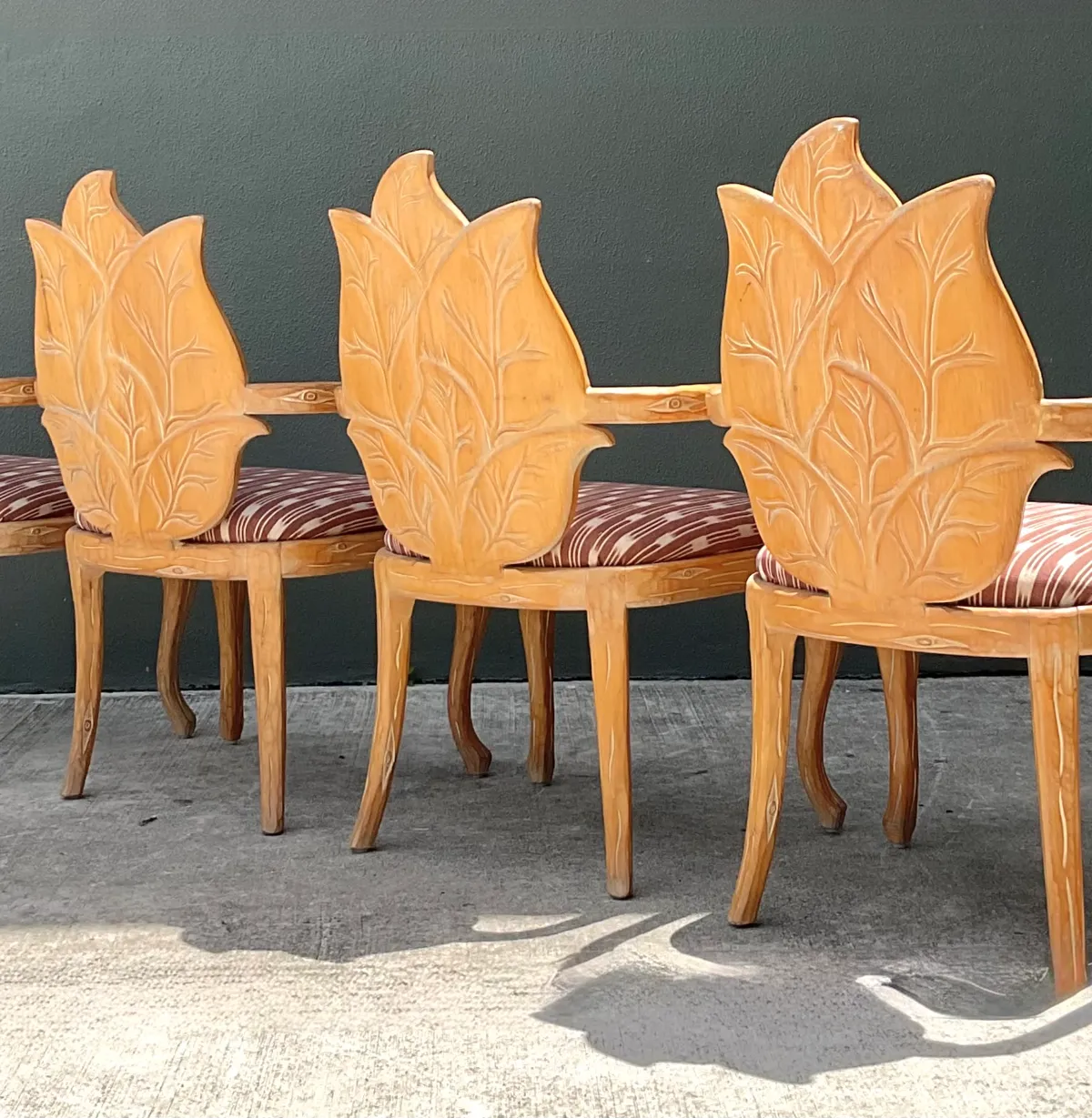 Vintage Carved Wood Leaf Back Chairs - Set of 4 - Top view
