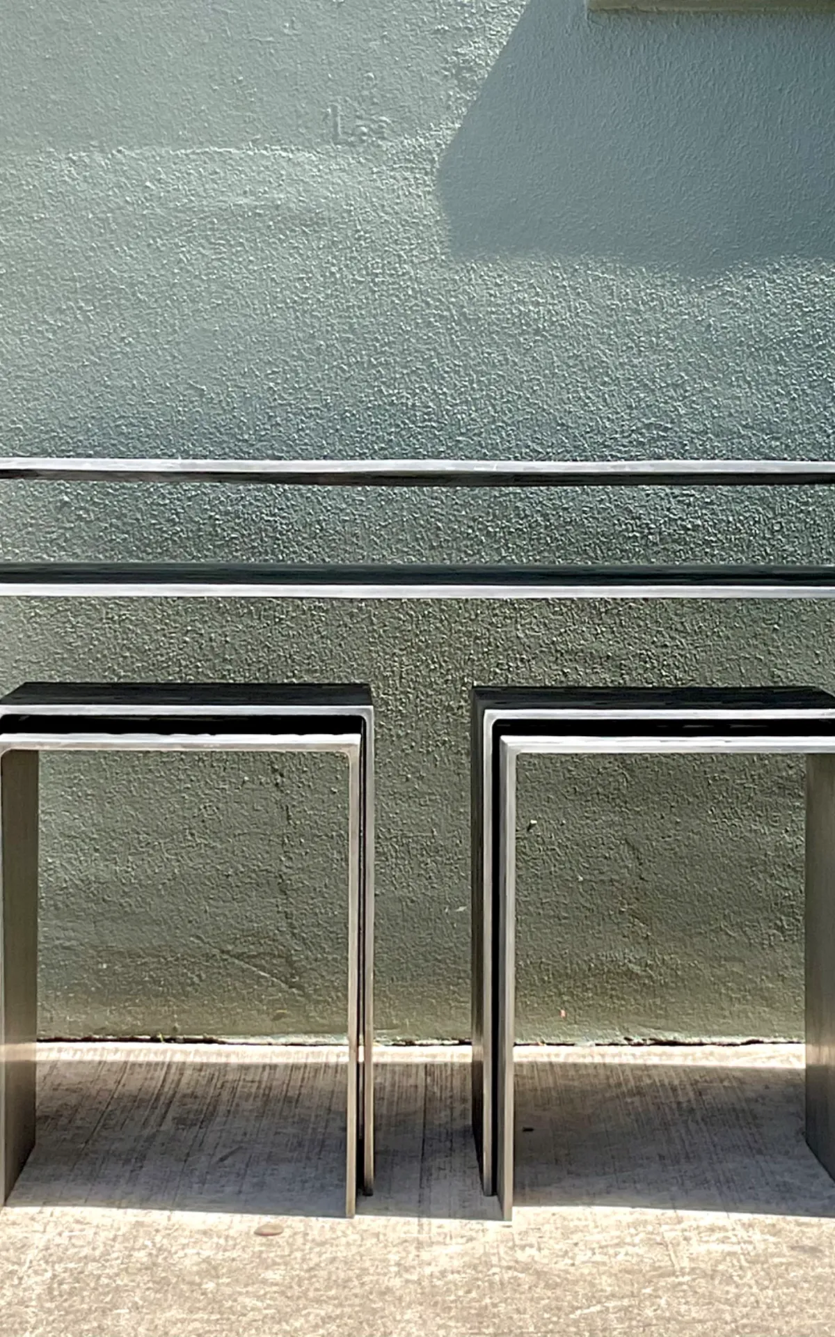 Vintage Wood Grain Metal Console Table - Bottom view