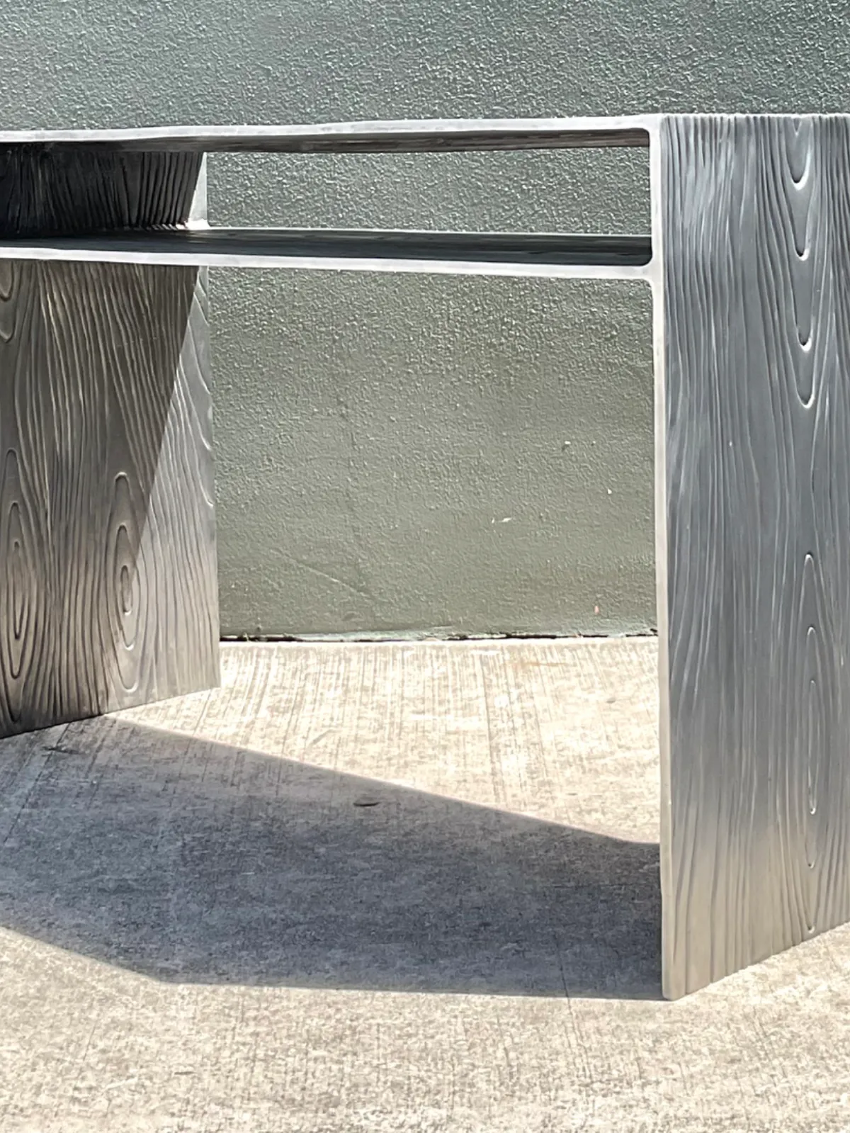 Vintage Wood Grain Metal Console Table