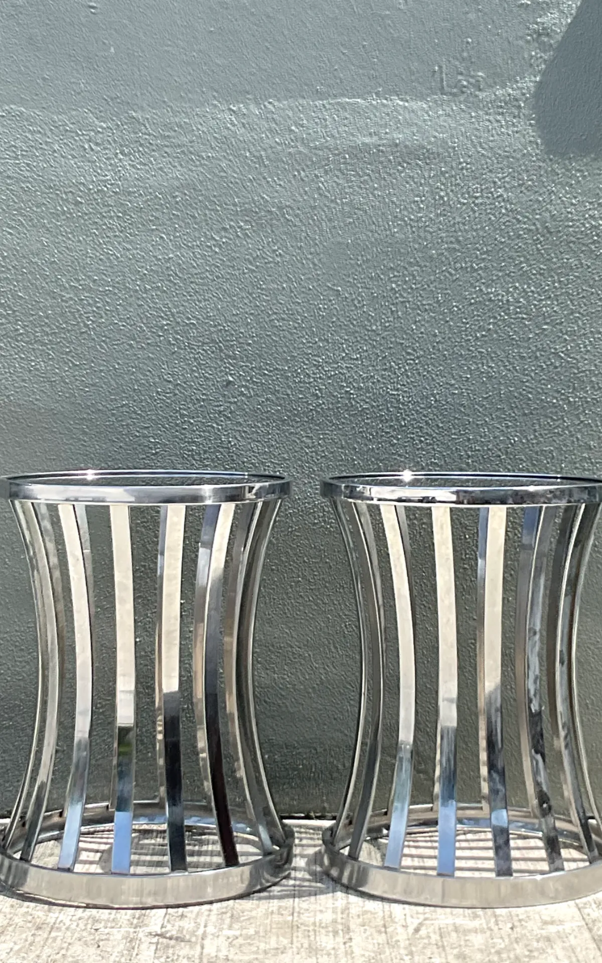 Vintage Metal and Glass Side Tables - A Pair
