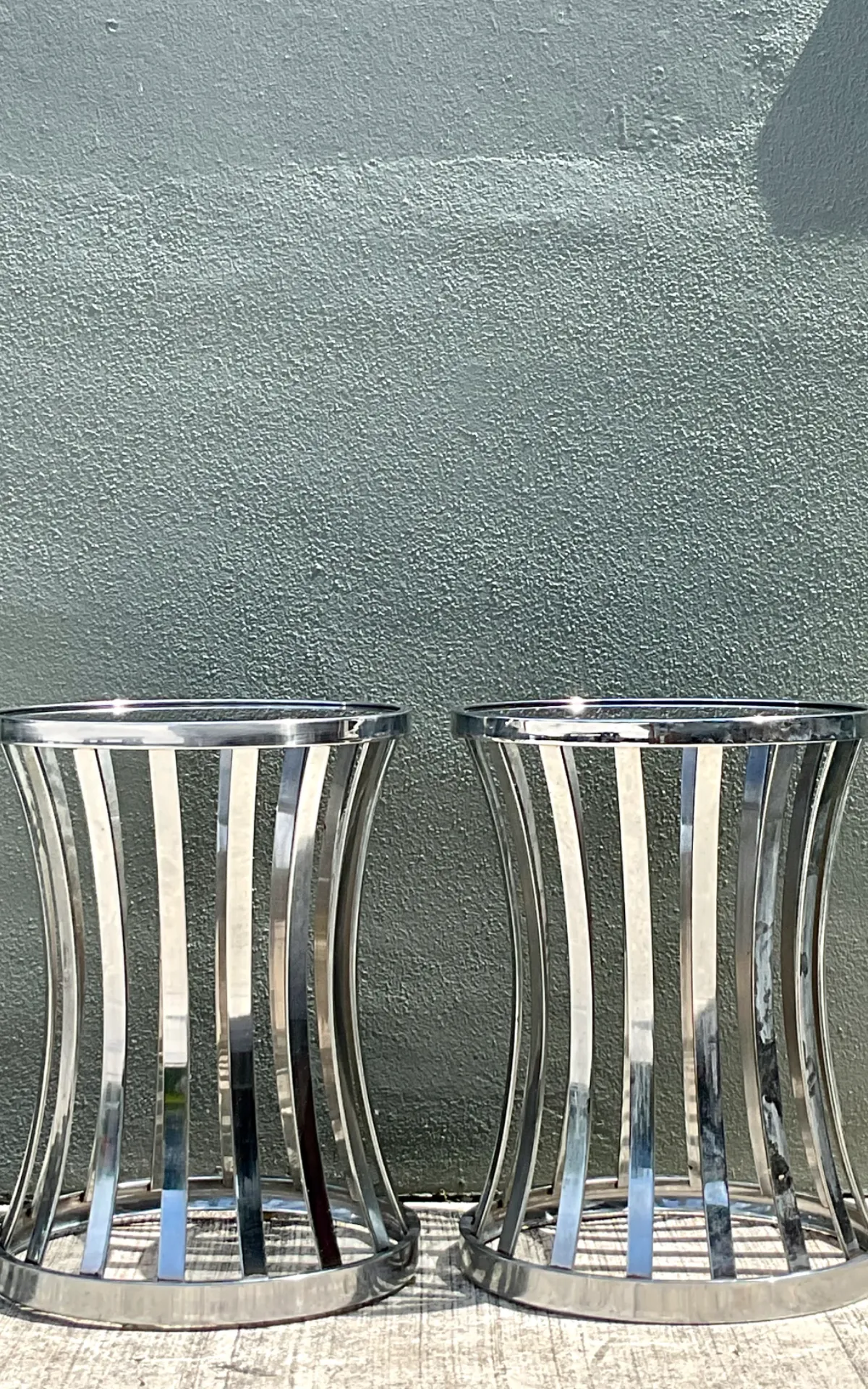 Vintage Metal and Glass Side Tables - A Pair - Back view