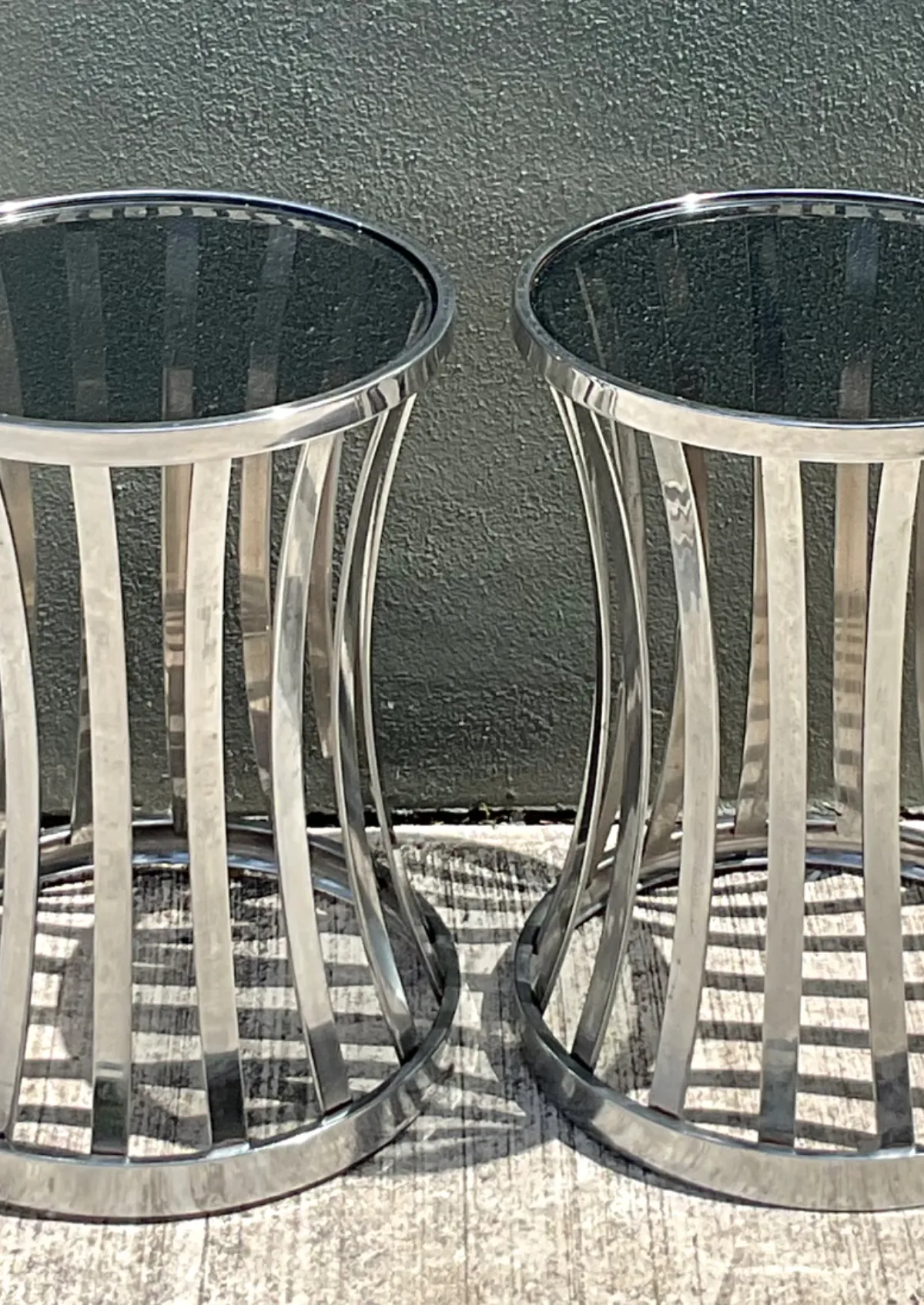 Vintage Metal and Glass Side Tables - A Pair - Angle view