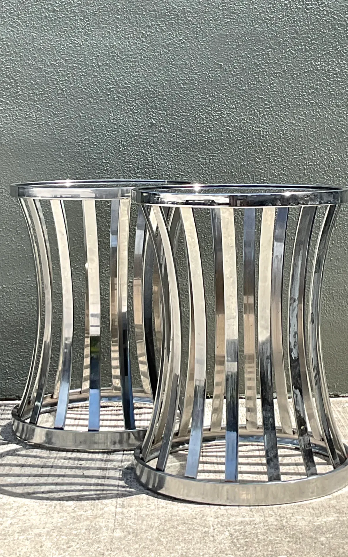 Vintage Metal and Glass Side Tables - A Pair - Top view