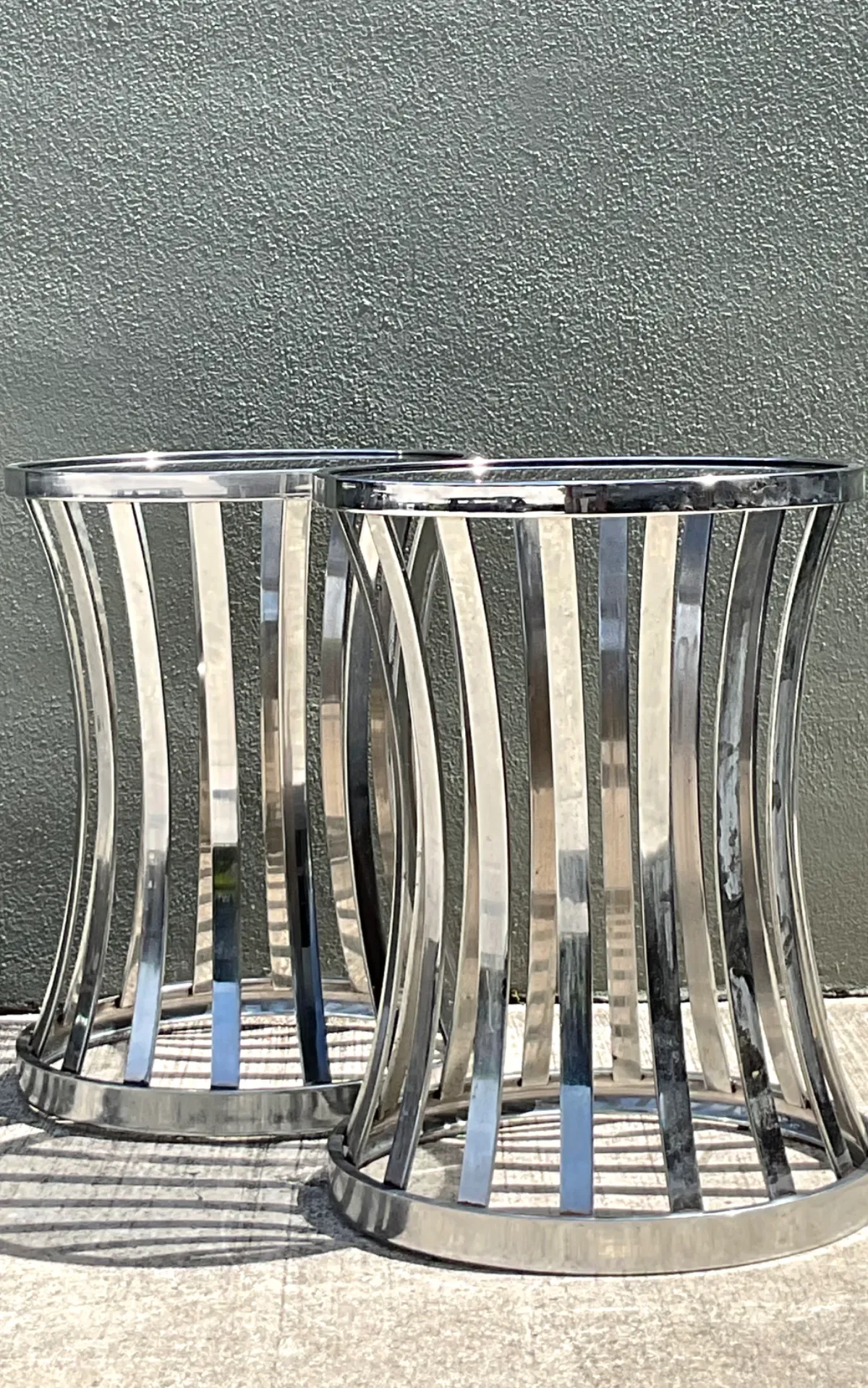 Vintage Metal and Glass Side Tables - A Pair - Close-up view