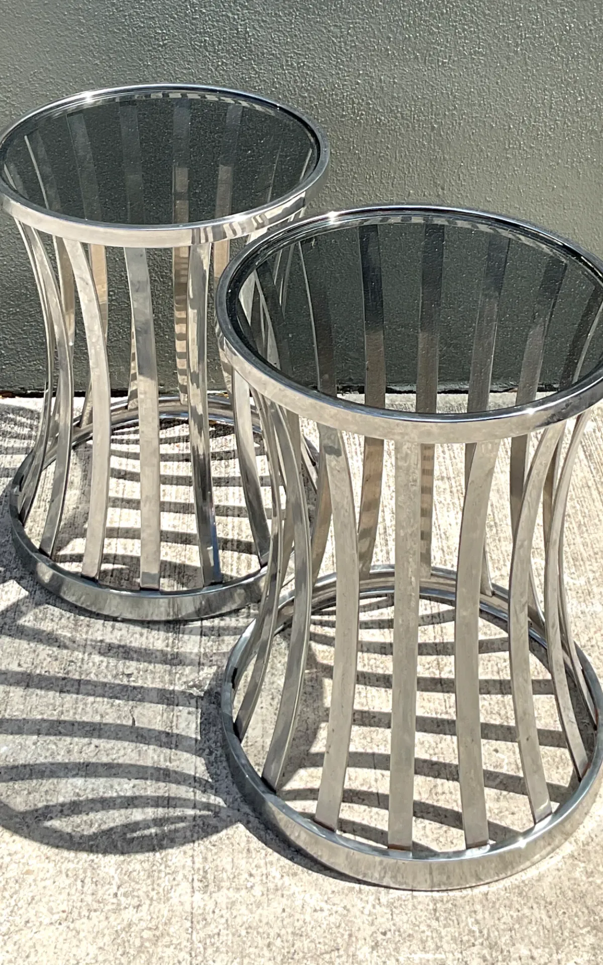 Vintage Metal and Glass Side Tables - A Pair - Side view