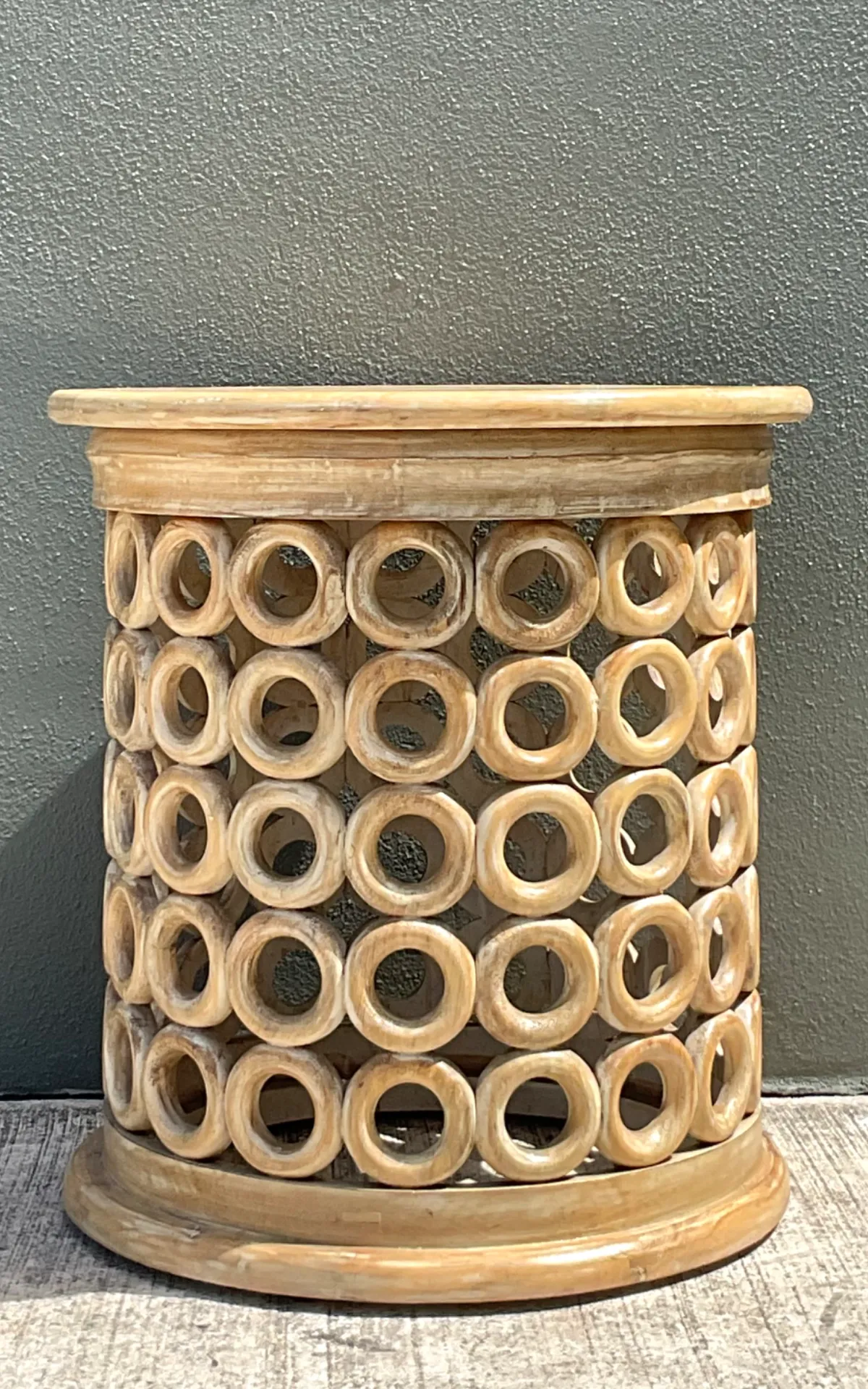 Vintage Openwork Wood Side Table - Side view