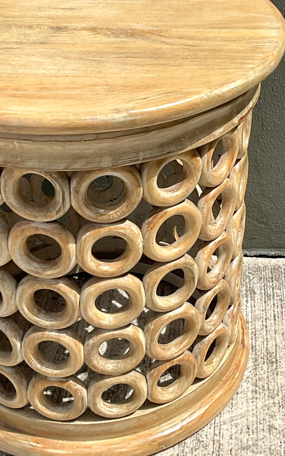 Vintage Openwork Wood Side Table - Close-up view