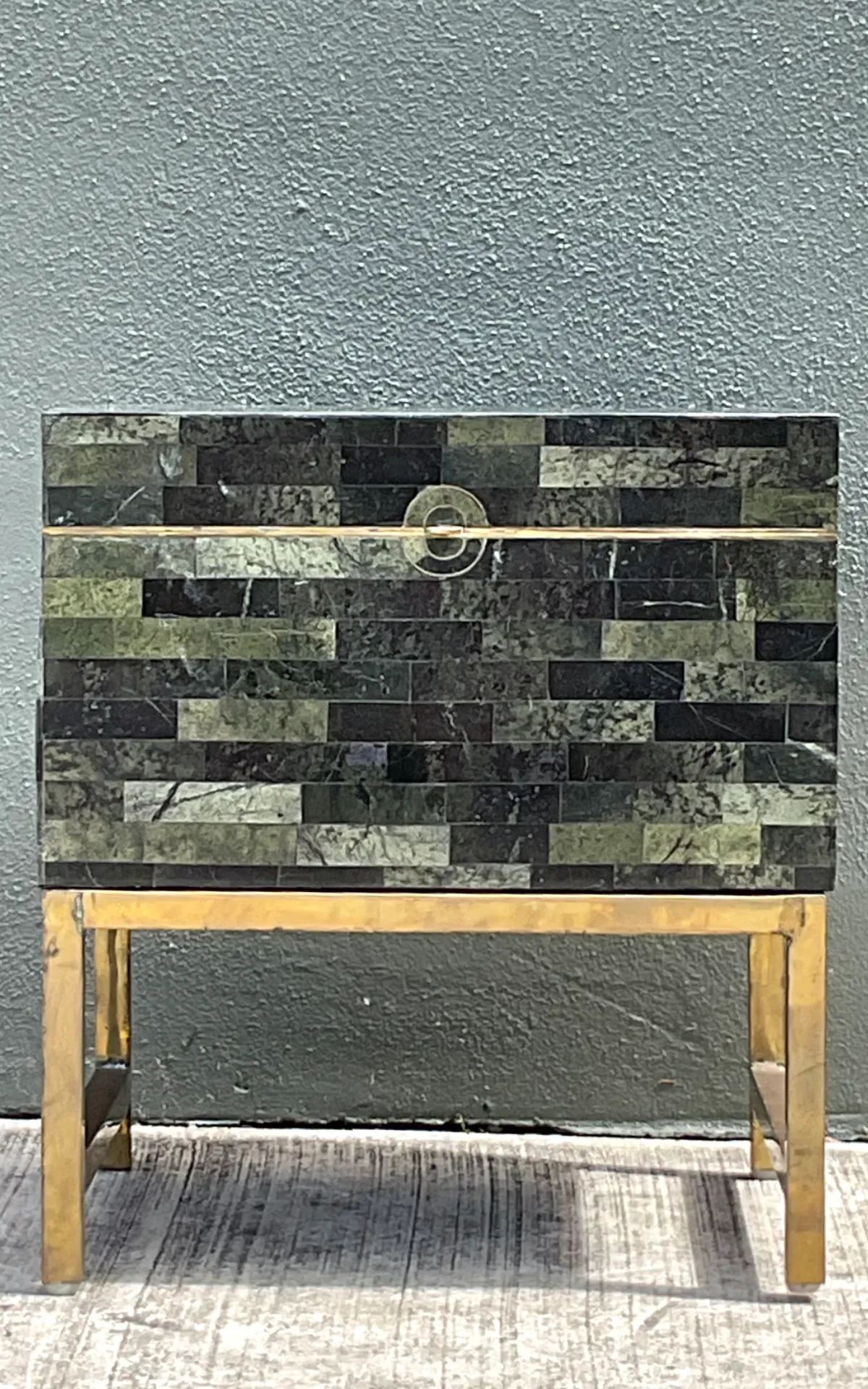 Vintage Stone and Metal Side Table - Close-up view