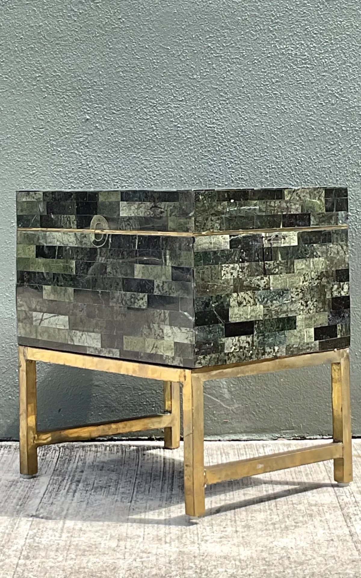 Vintage Stone and Metal Side Table - Angle view