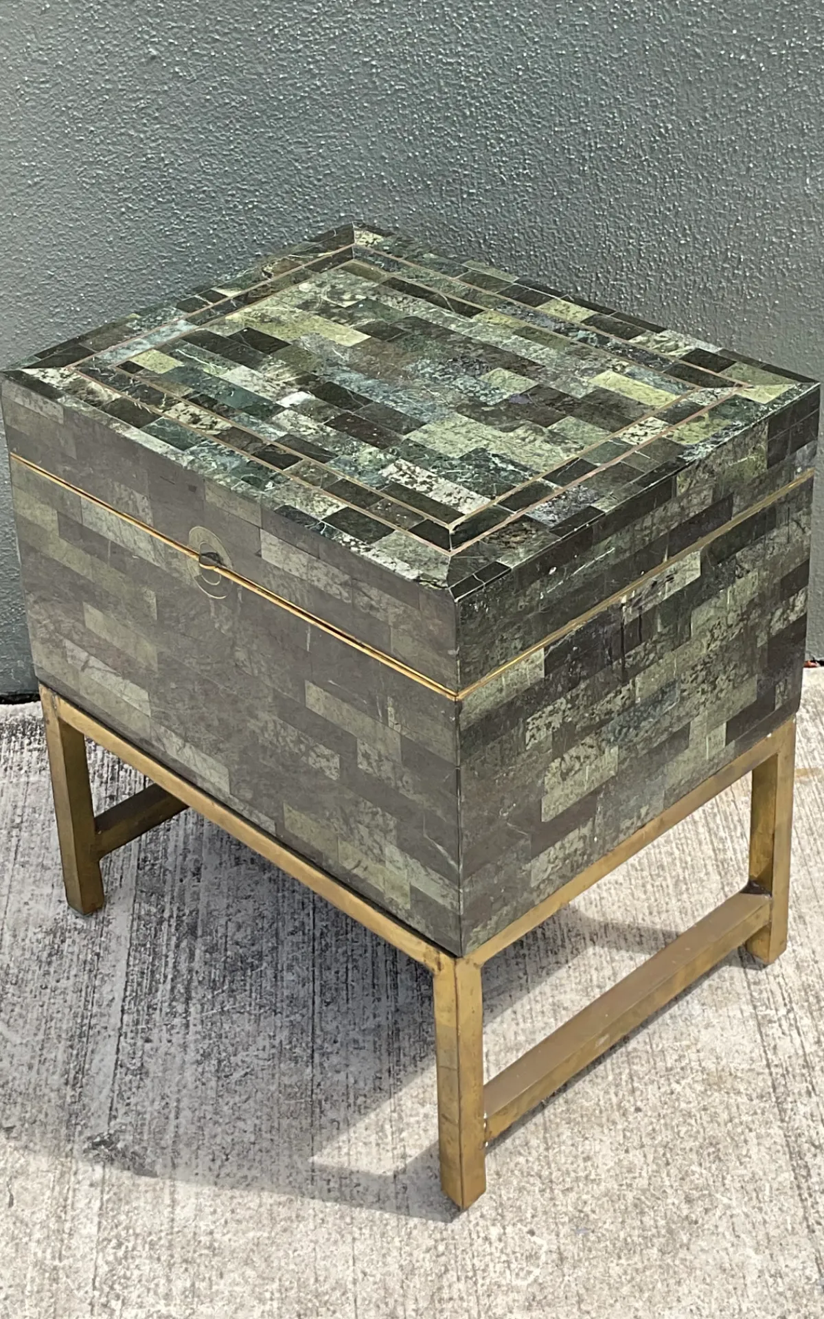 Vintage Stone and Metal Side Table - Side view