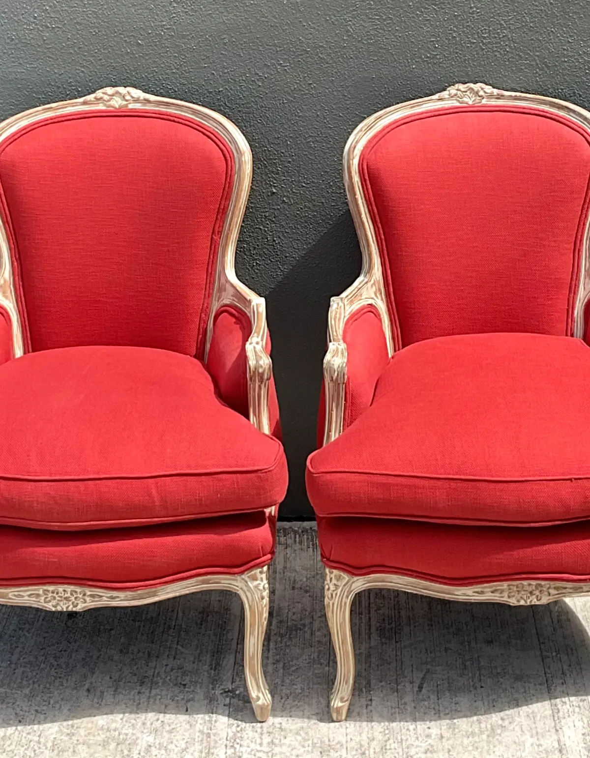Vintage Carved Wood Upholstered Bergere Chairs - A Pair - Bottom view