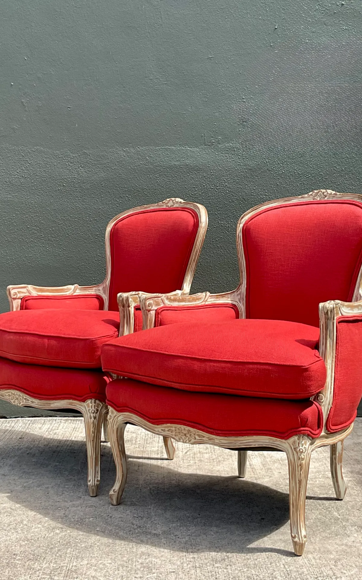Vintage Carved Wood Upholstered Bergere Chairs - A Pair - Top view