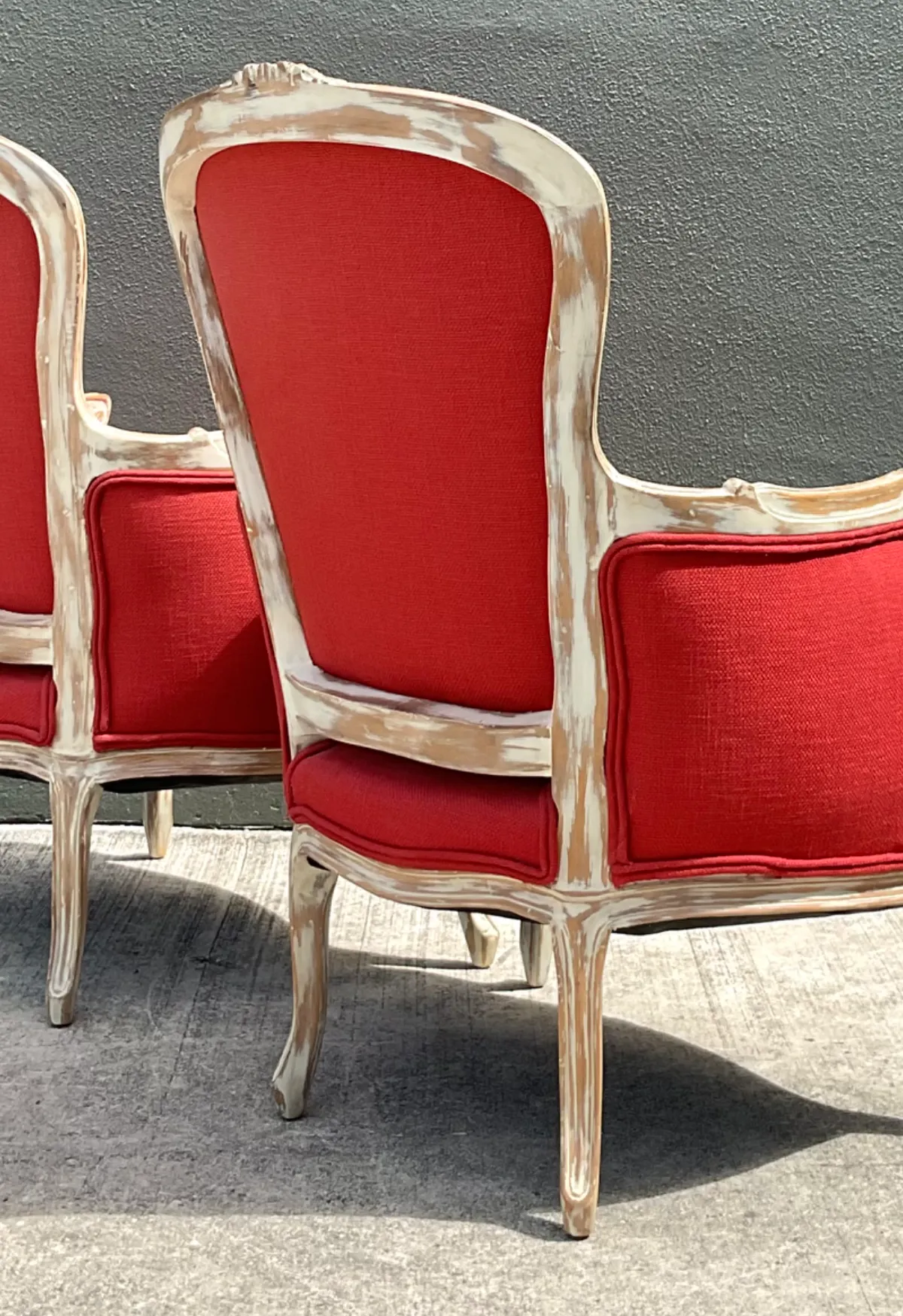 Vintage Carved Wood Upholstered Bergere Chairs - A Pair - Back view