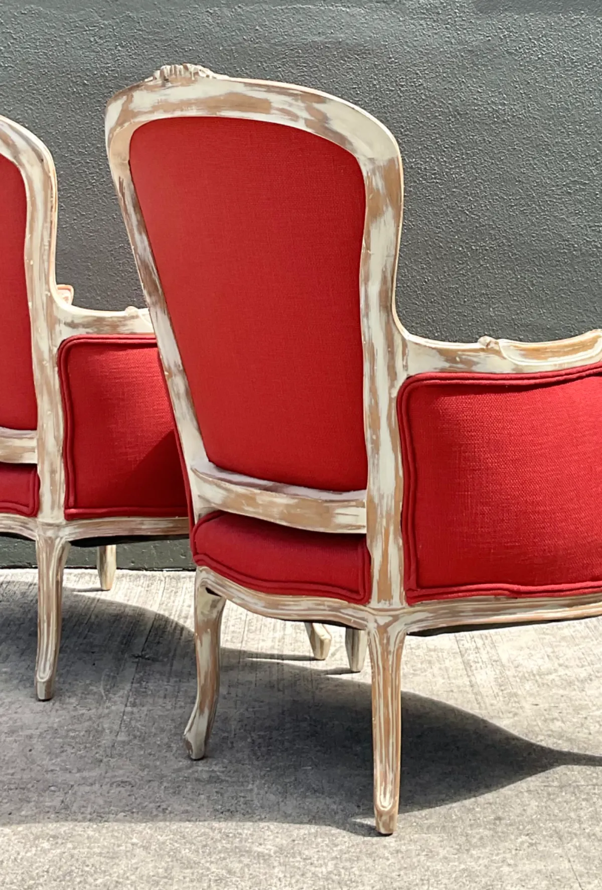 Vintage Carved Wood Upholstered Bergere Chairs - A Pair