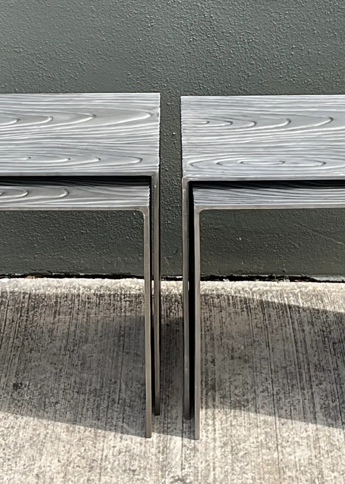 Vintage Wood Grain Metal Nesting Tables - Set Of 4 - Close-up view