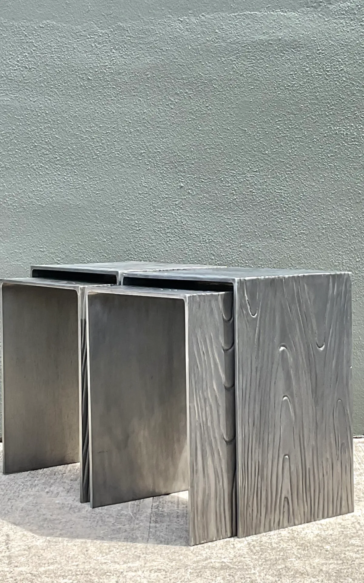 Vintage Wood Grain Metal Nesting Tables - Set Of 4 - Side view