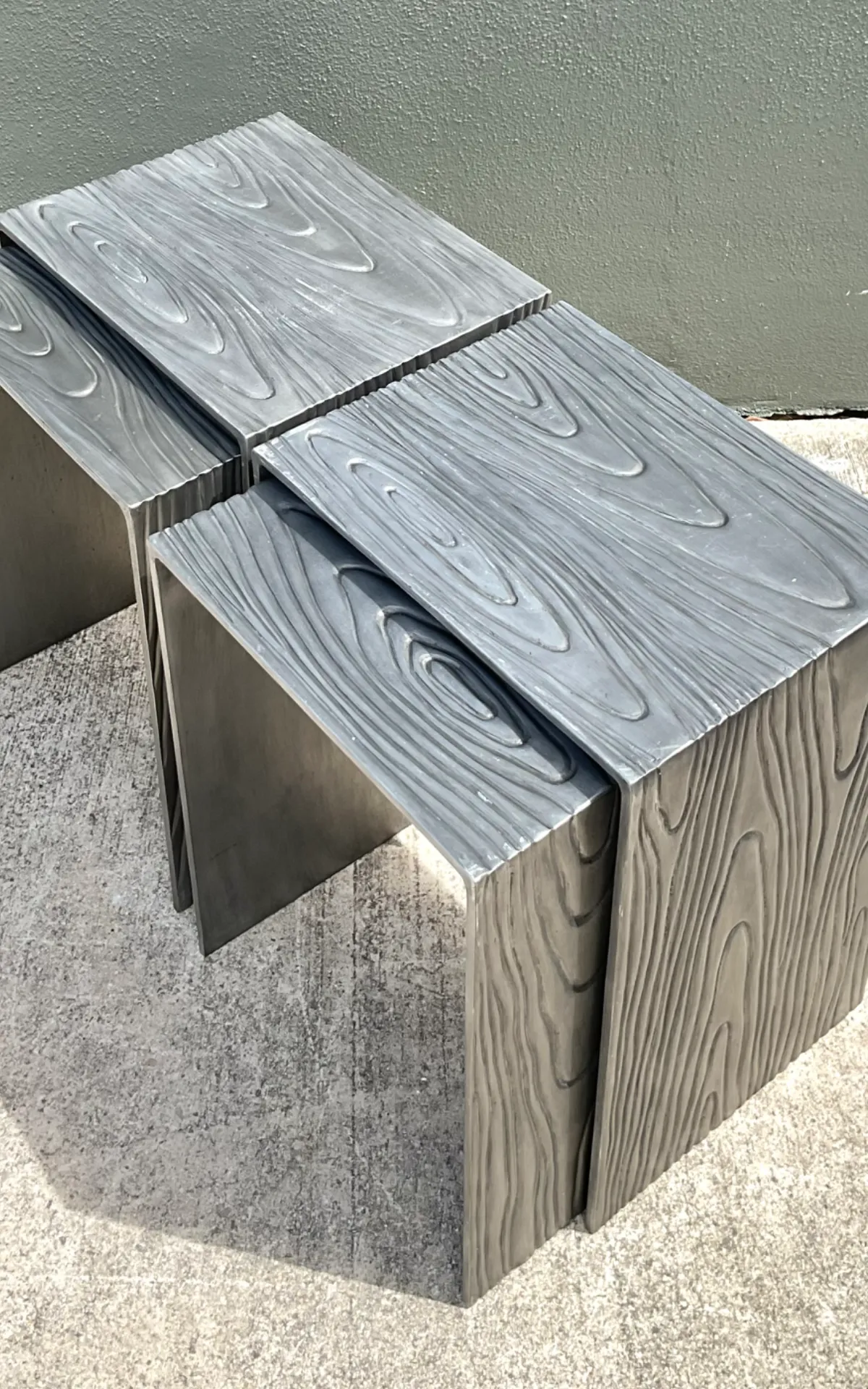 Vintage Wood Grain Metal Nesting Tables - Set Of 4 - Angle view