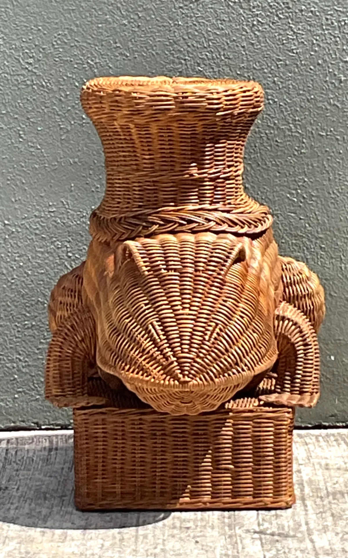 Vintage Woven Rattan Frog Table - Top view