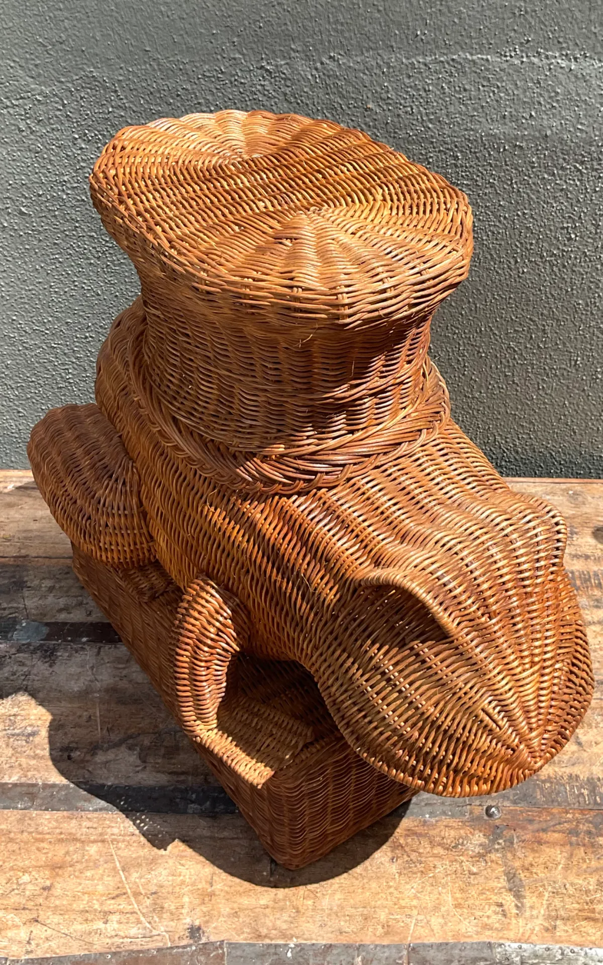 Vintage Woven Rattan Frog Table - Side view