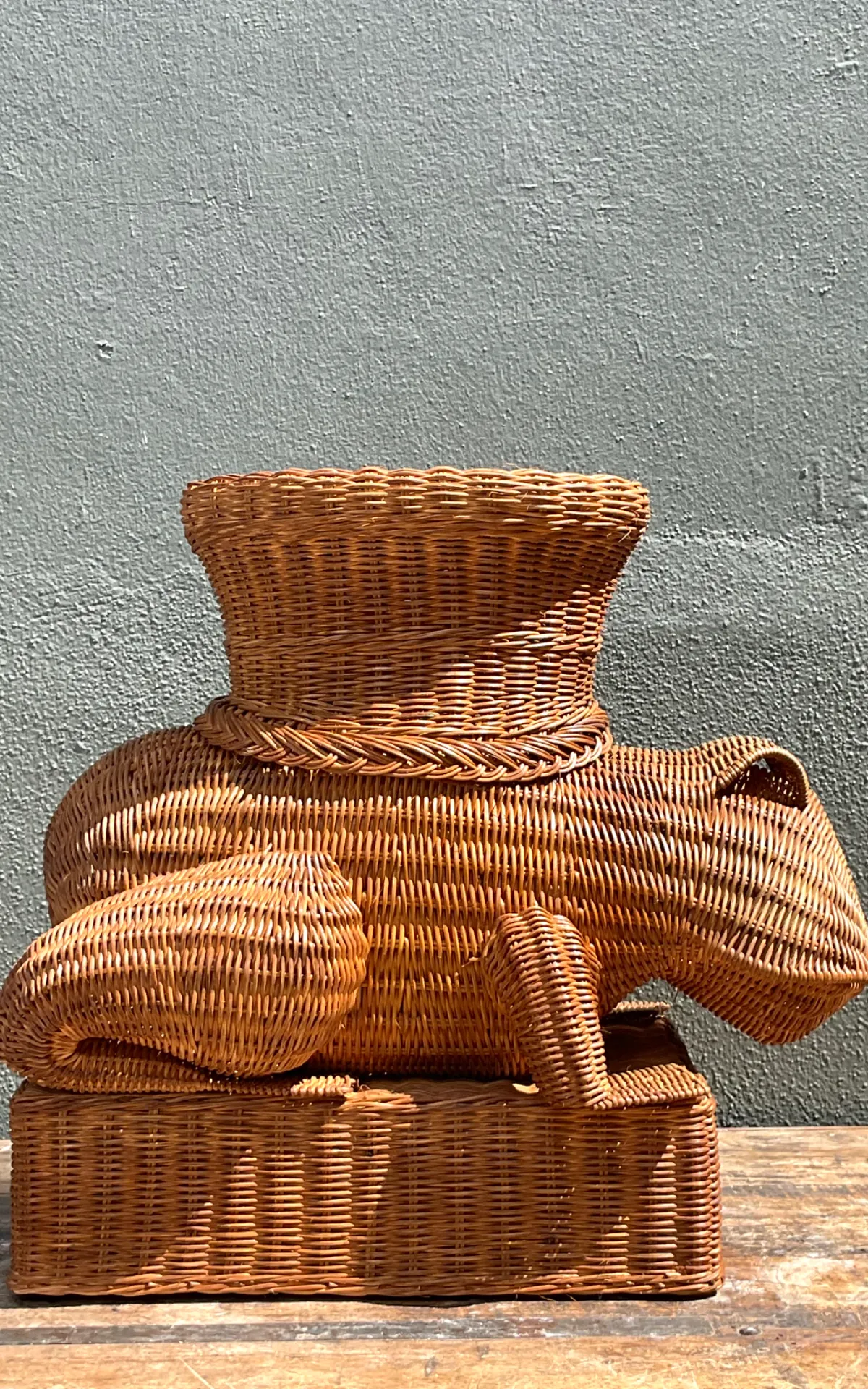 Vintage Woven Rattan Frog Table - Angle view