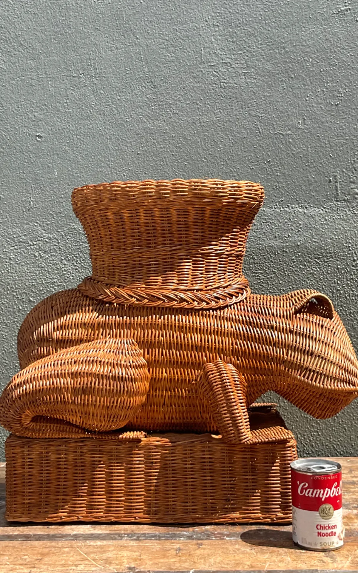 Vintage Woven Rattan Frog Table - Interior view
