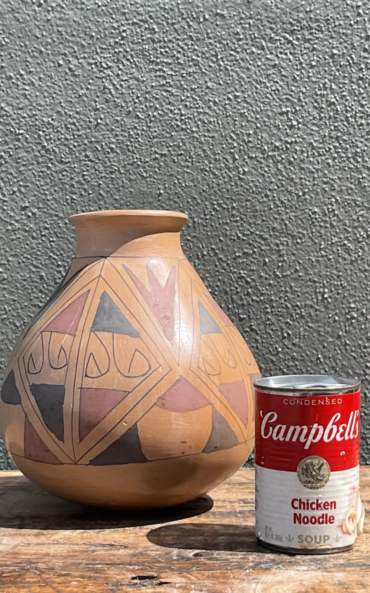 Vintage Hand-Painted Geometric Pottery Vase - Back view
