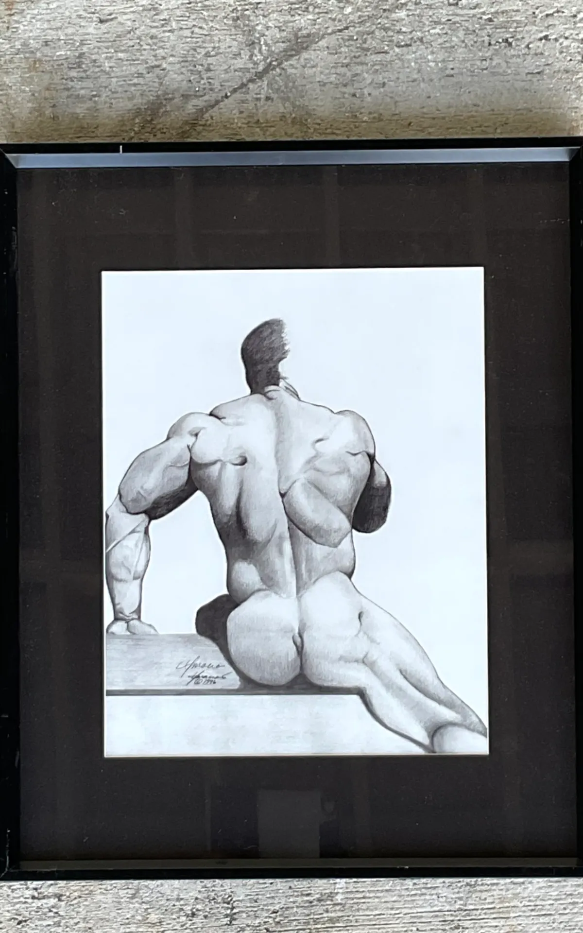 Vintage Male Nude Drawing on Paper